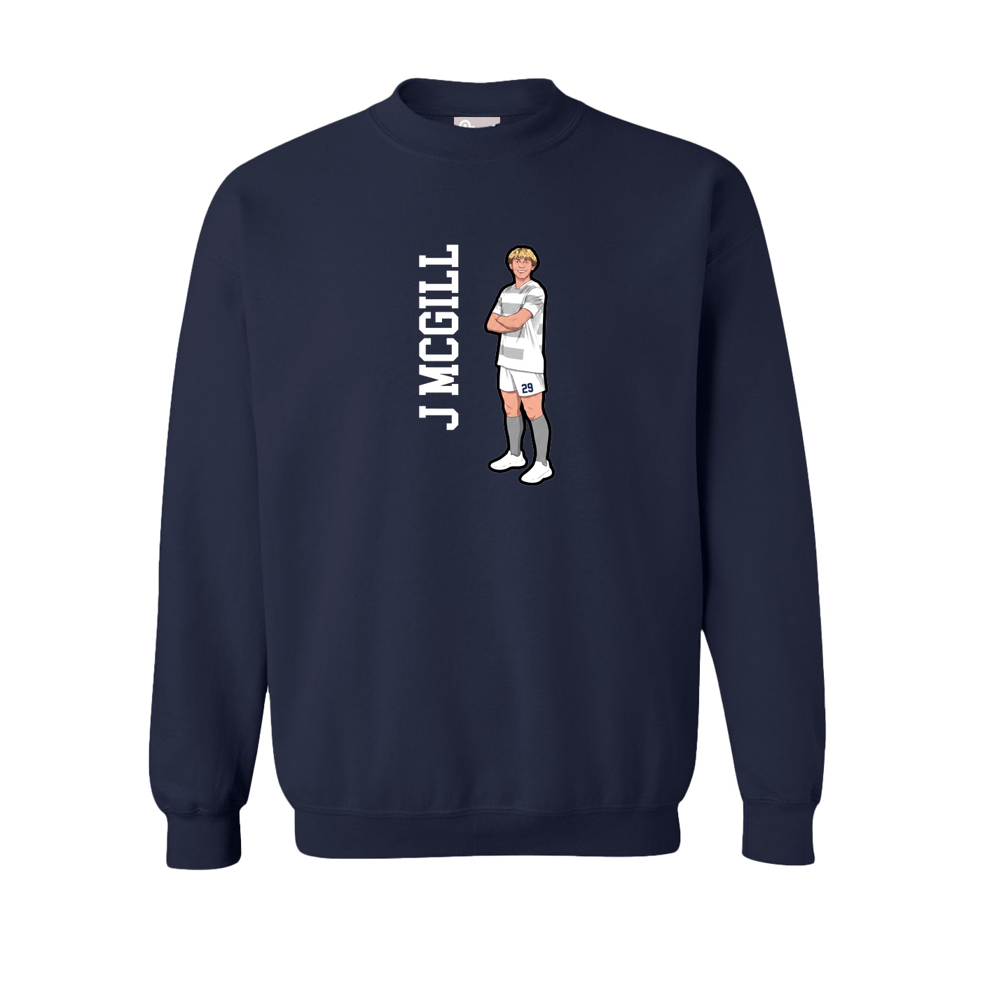 Fleece Crew — Name Vertical in Navy
