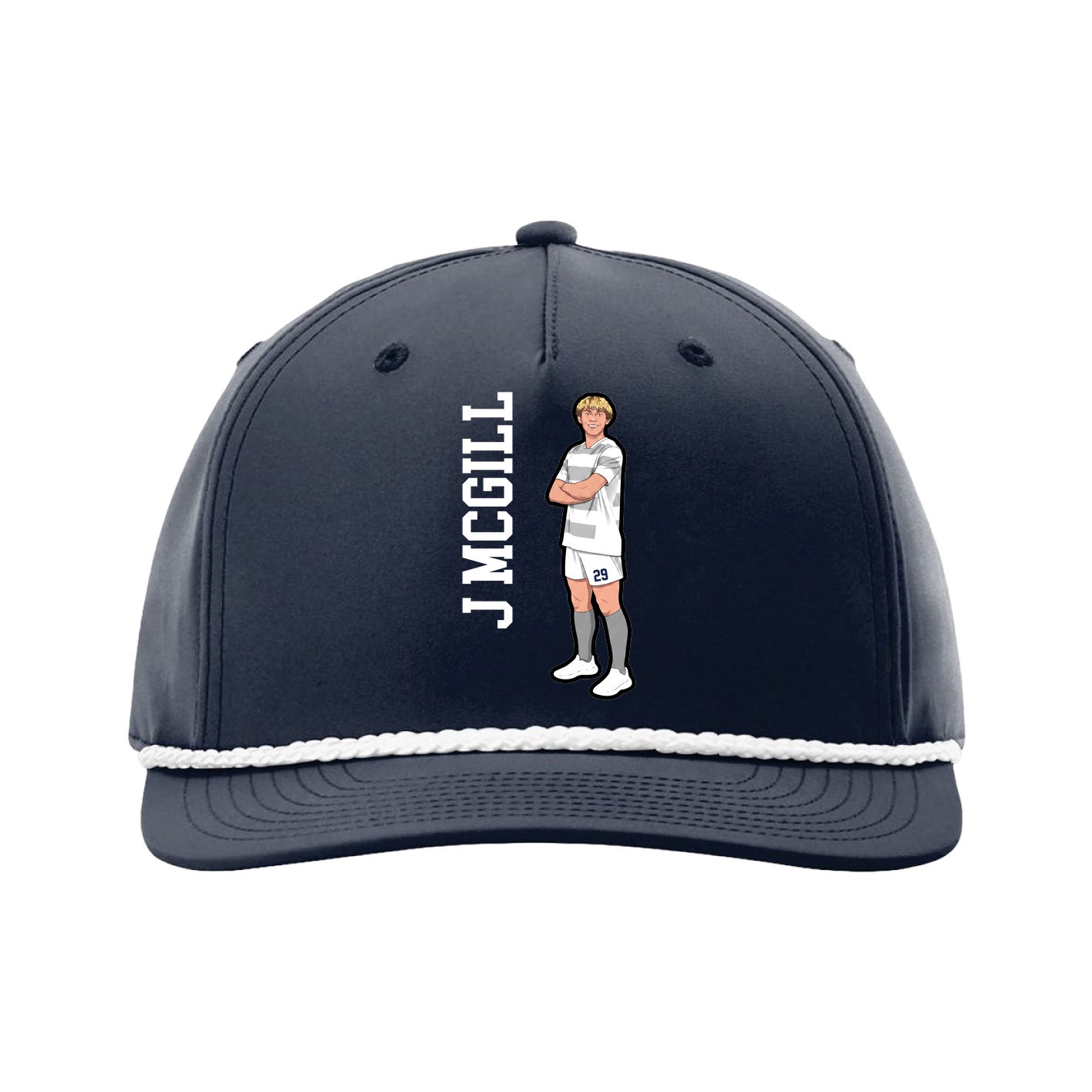 Five-Panel Classic Rope Cap — Name Vertical in Navy
