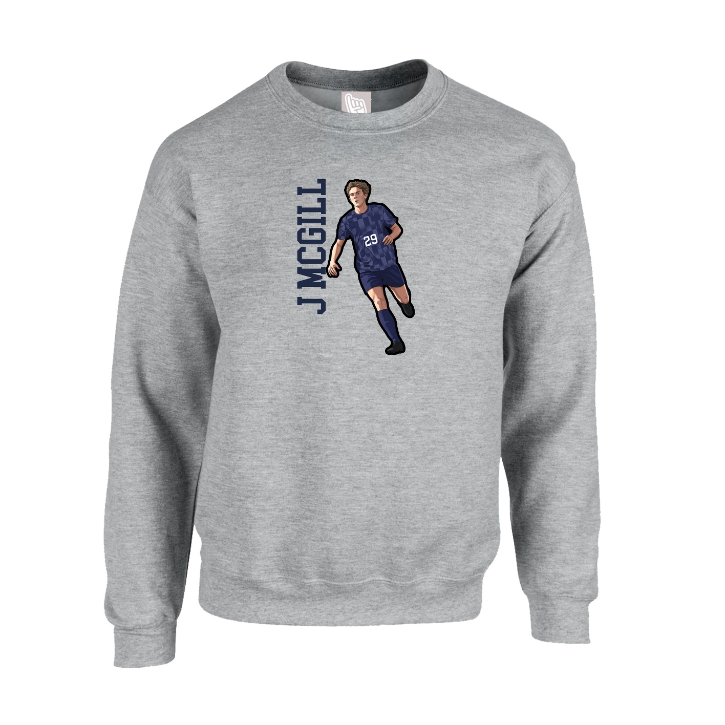 Fleece Crew — Name Vertical in Grey