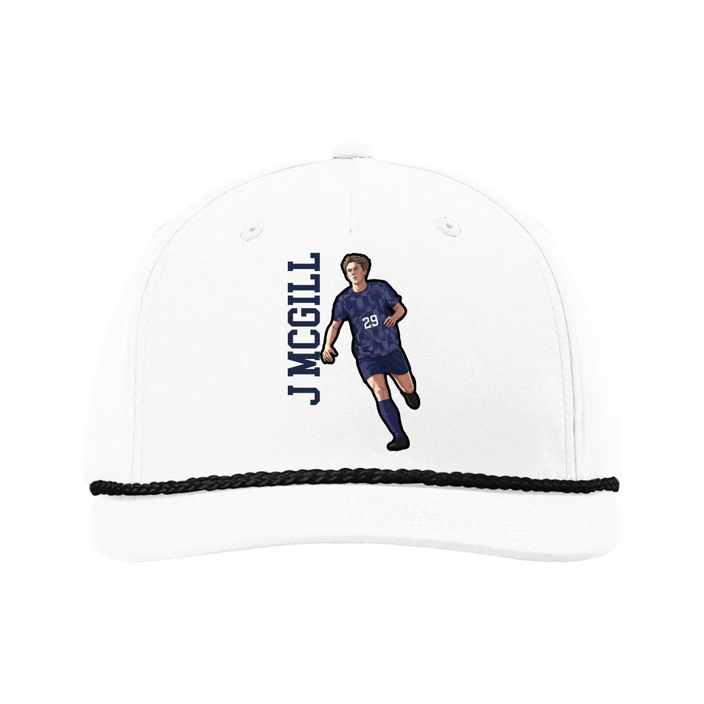 Five-Panel Classic Rope Cap — Name Vertical in White