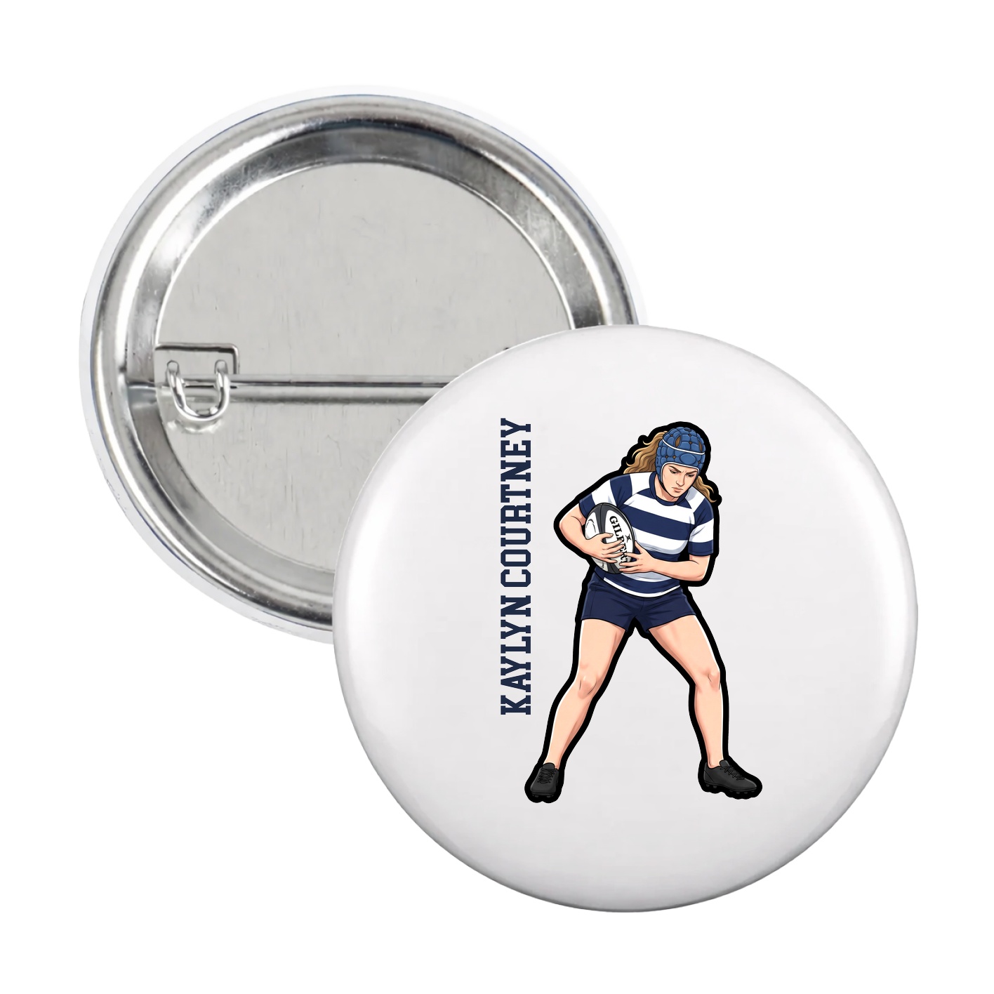 Game Day Button — Name Vertical in White