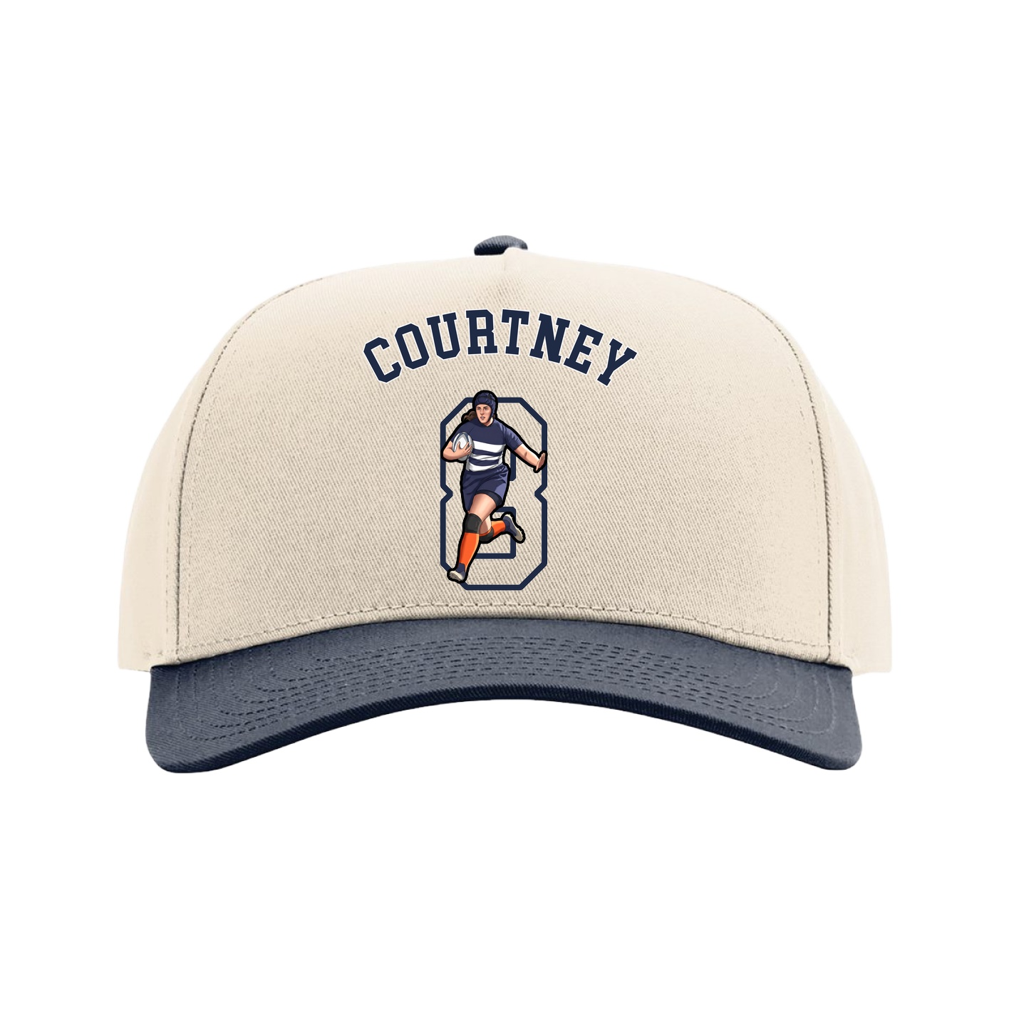 Full Fabric Five-Panel Champ Cap — Shirsey Arch in Cream/Navy
