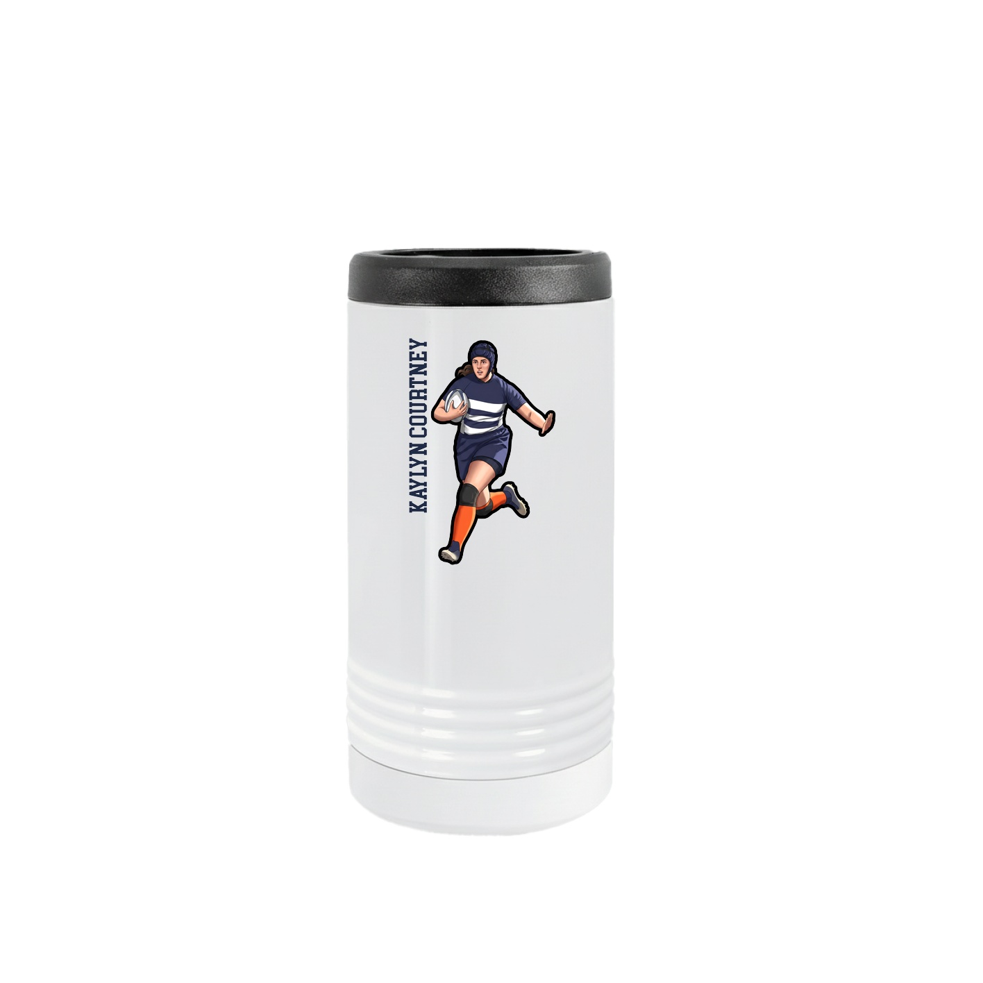 Slim Beverage Holder — Name Vertical in White