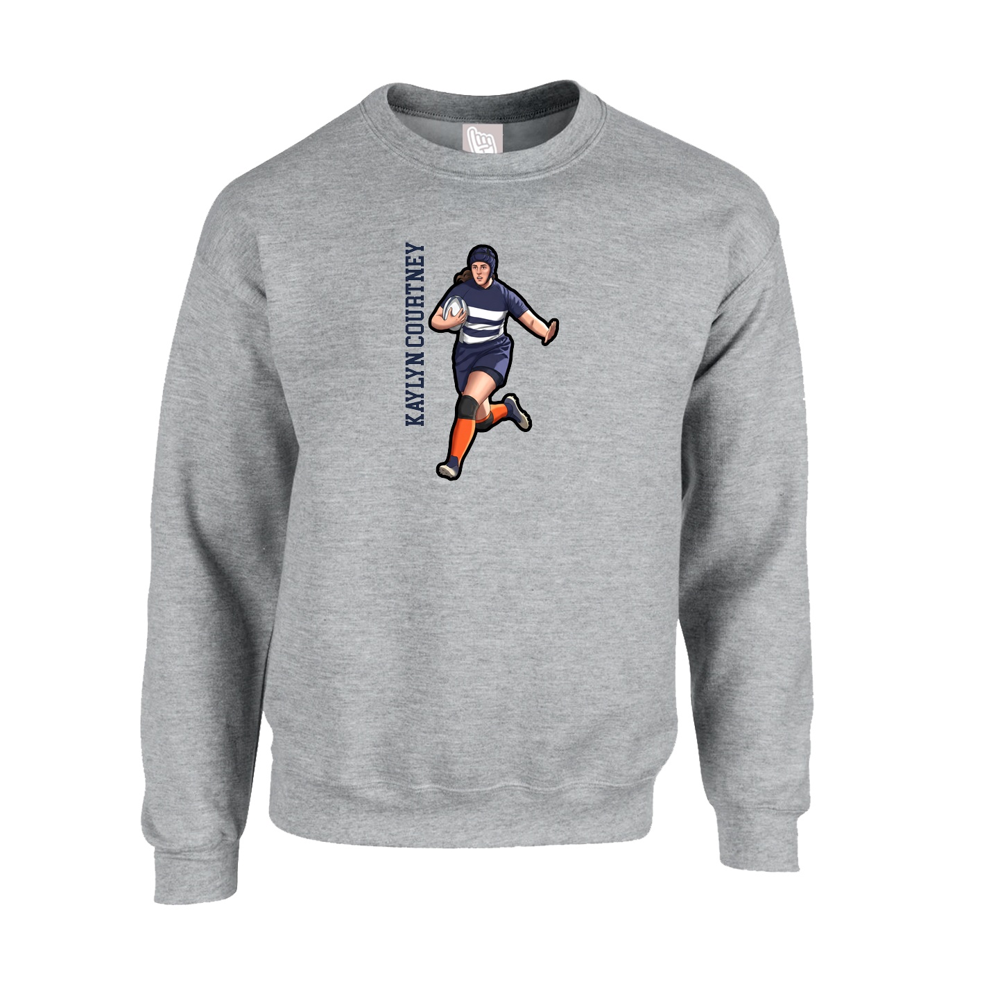 Fleece Crew — Name Vertical in Grey
