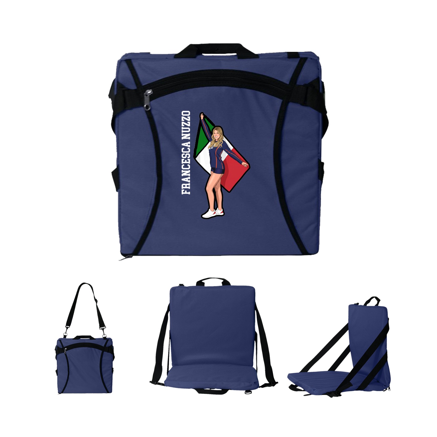 Folding Stadium Seat — Name Vertical in Navy