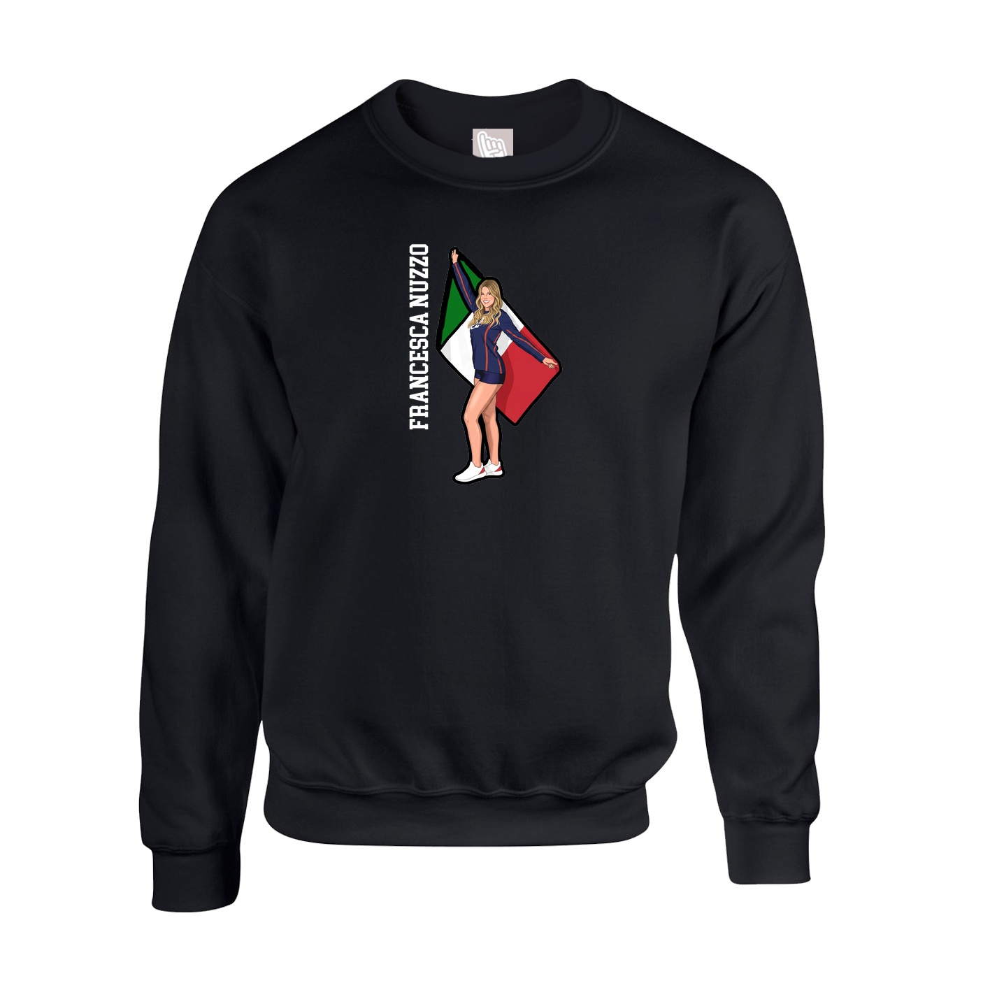 Fleece Crew — Name Vertical in Black