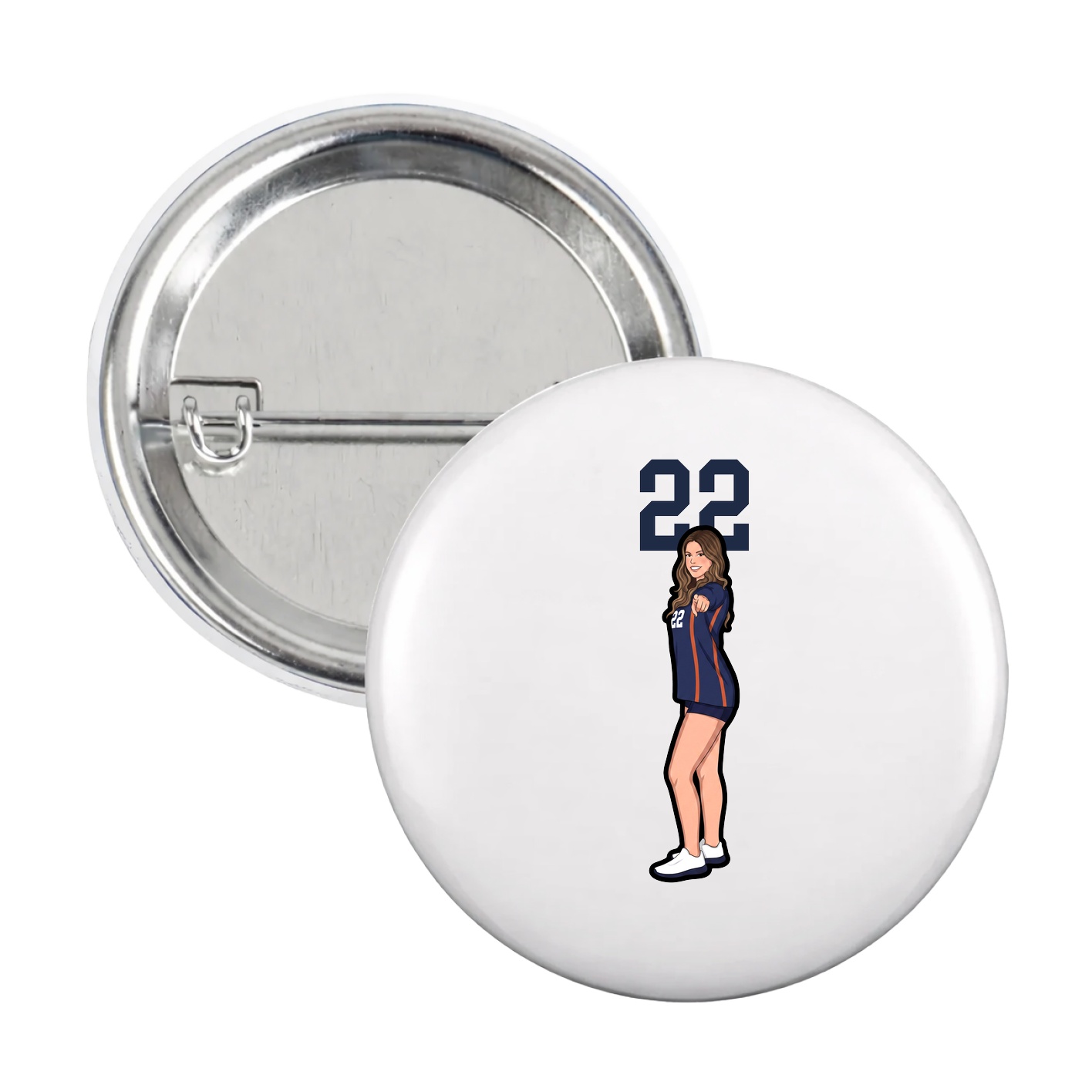 Game Day Button — Number Top in White