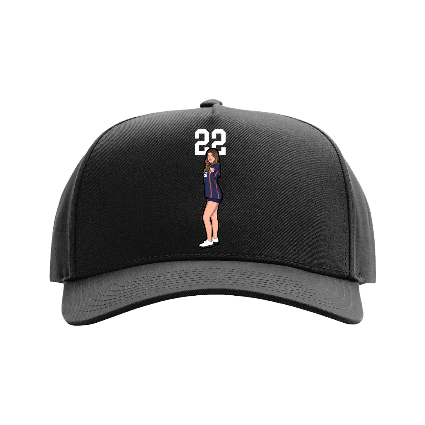 Full Fabric Five-Panel Champ Cap — Number Top in Black