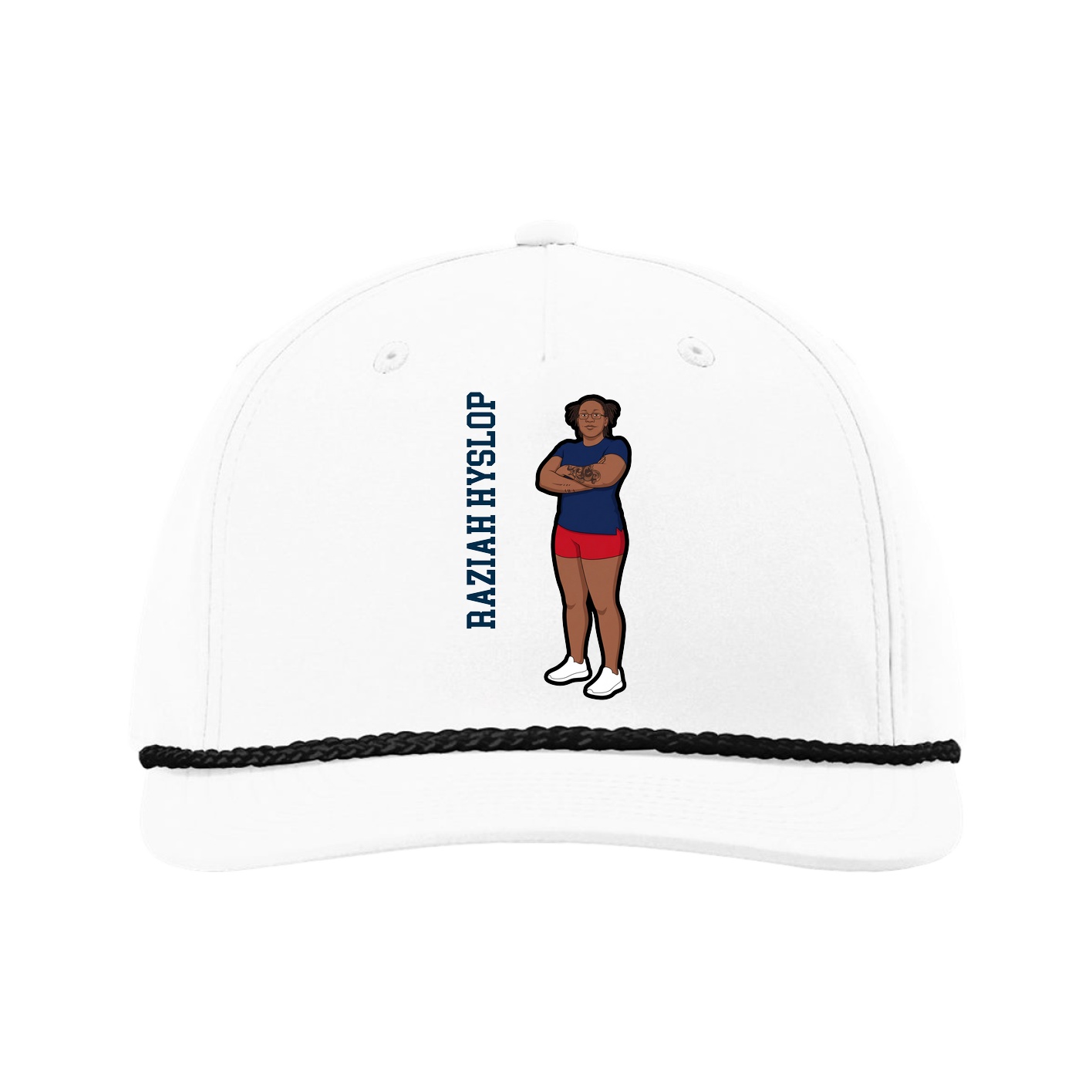 Five-Panel Classic Rope Cap — Name Vertical in White
