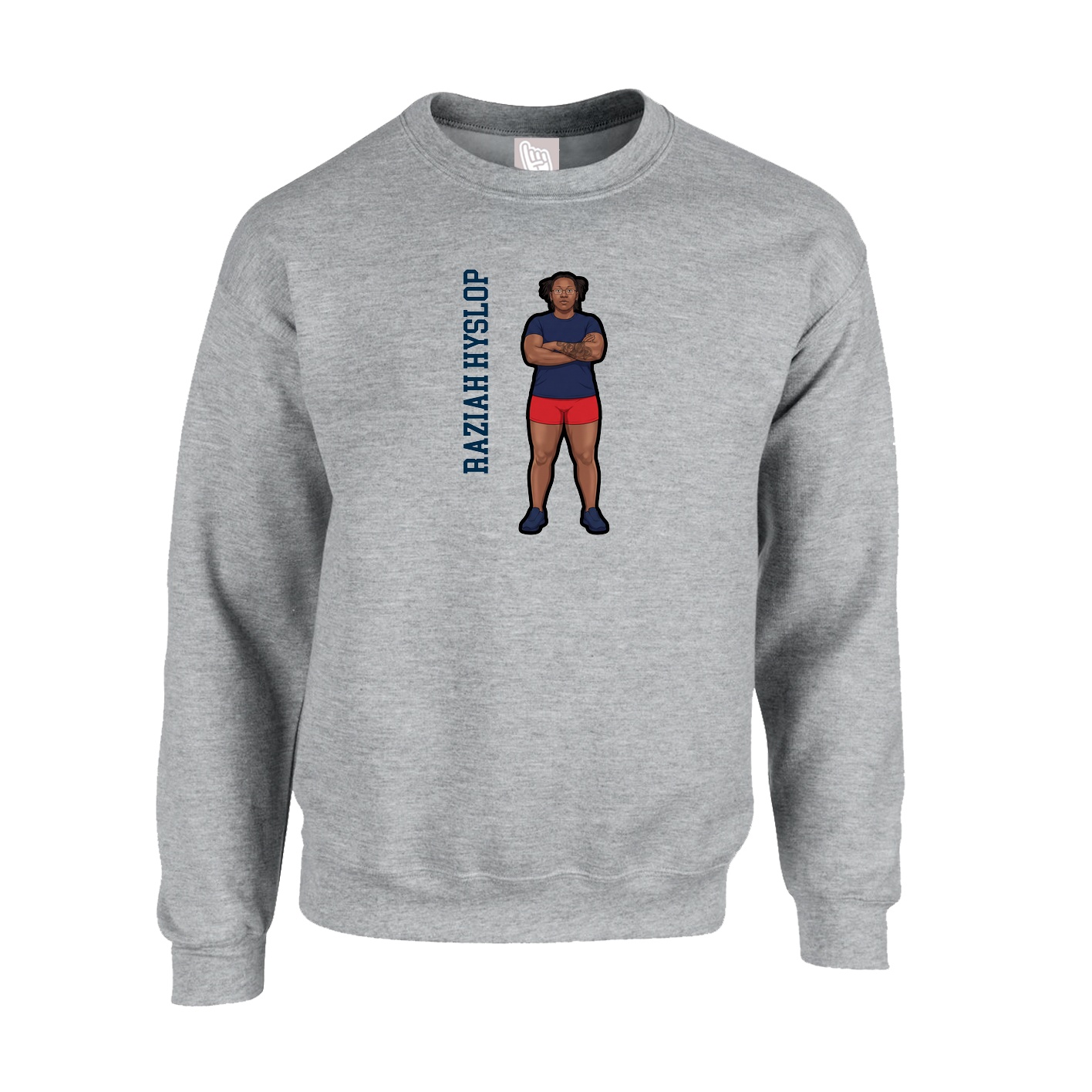 Fleece Crew — Name Vertical in Grey