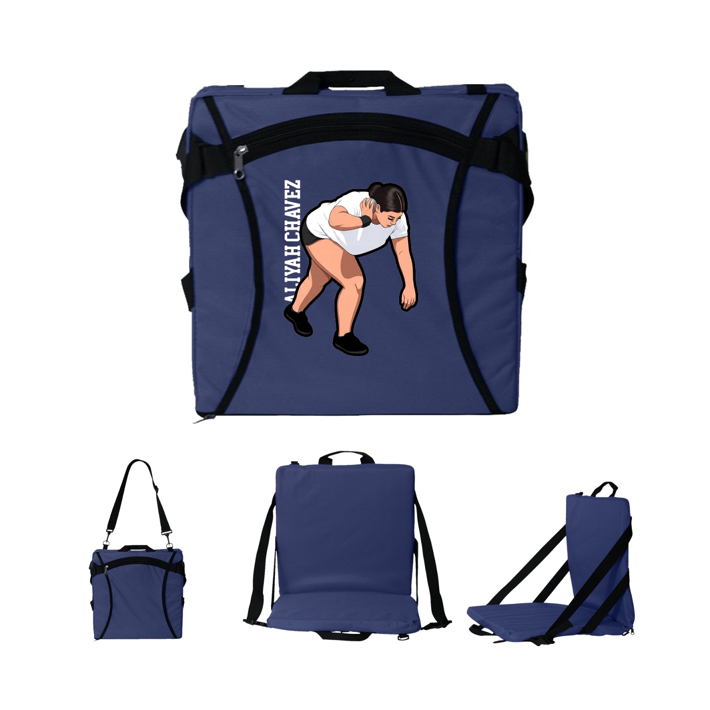 Folding Stadium Seat — Name Vertical in Navy