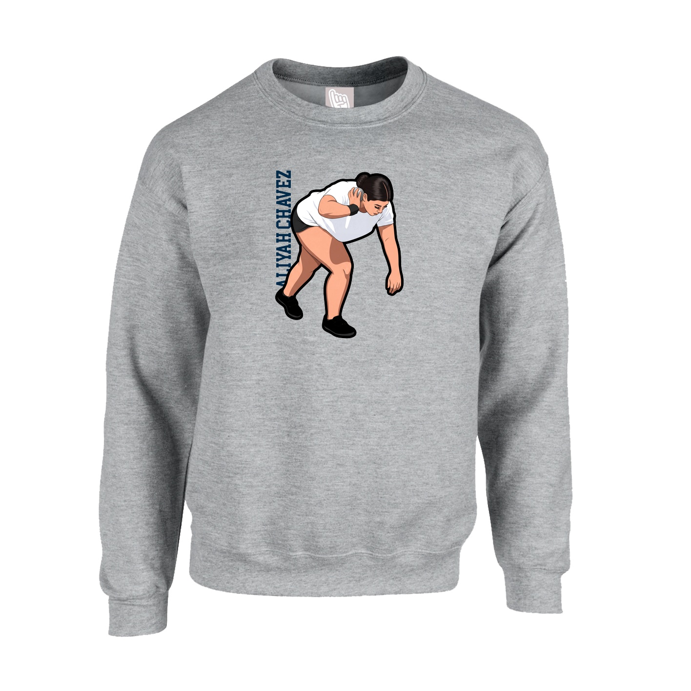 Fleece Crew — Name Vertical in Grey