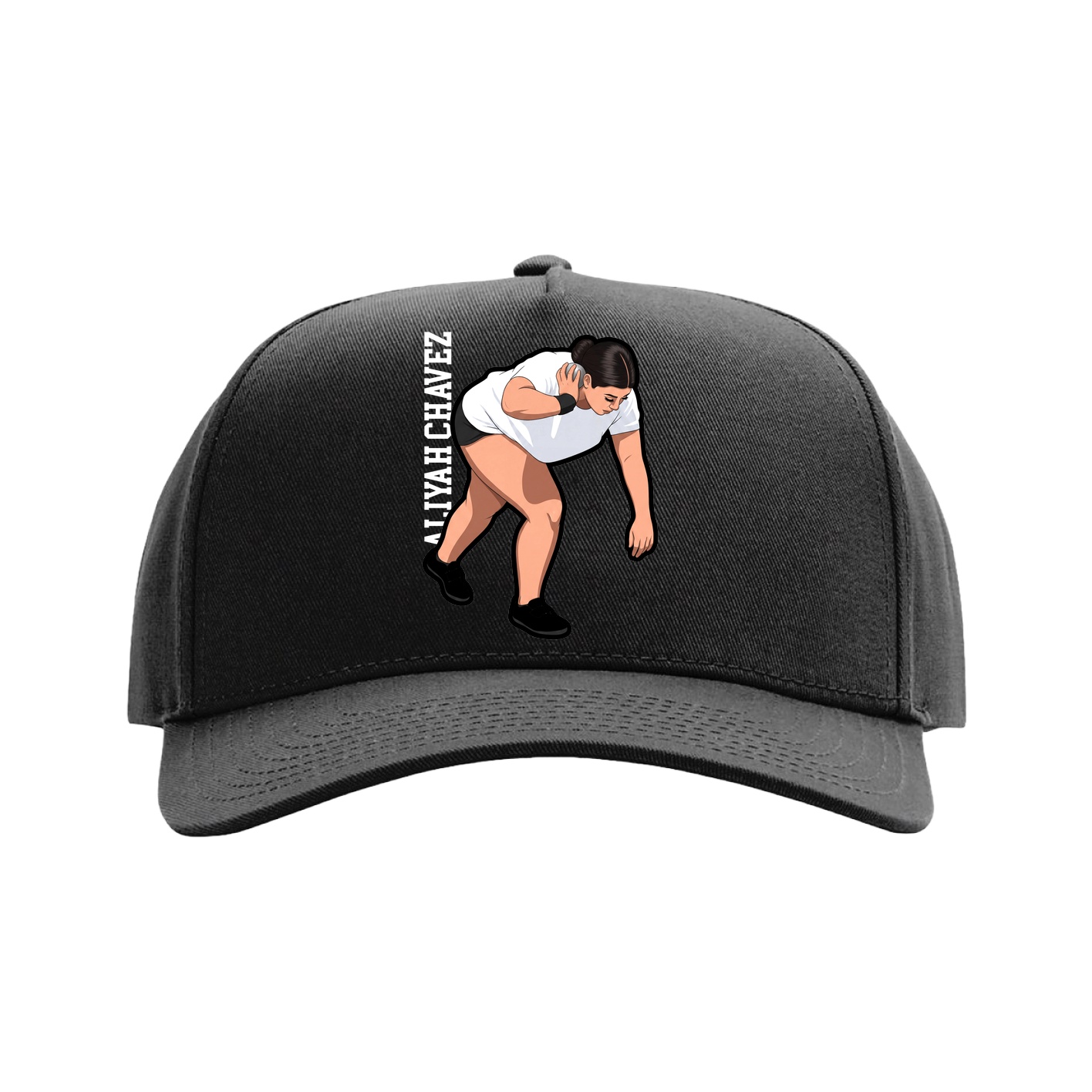 Full Fabric Five-Panel Champ Cap — Name Vertical in Black