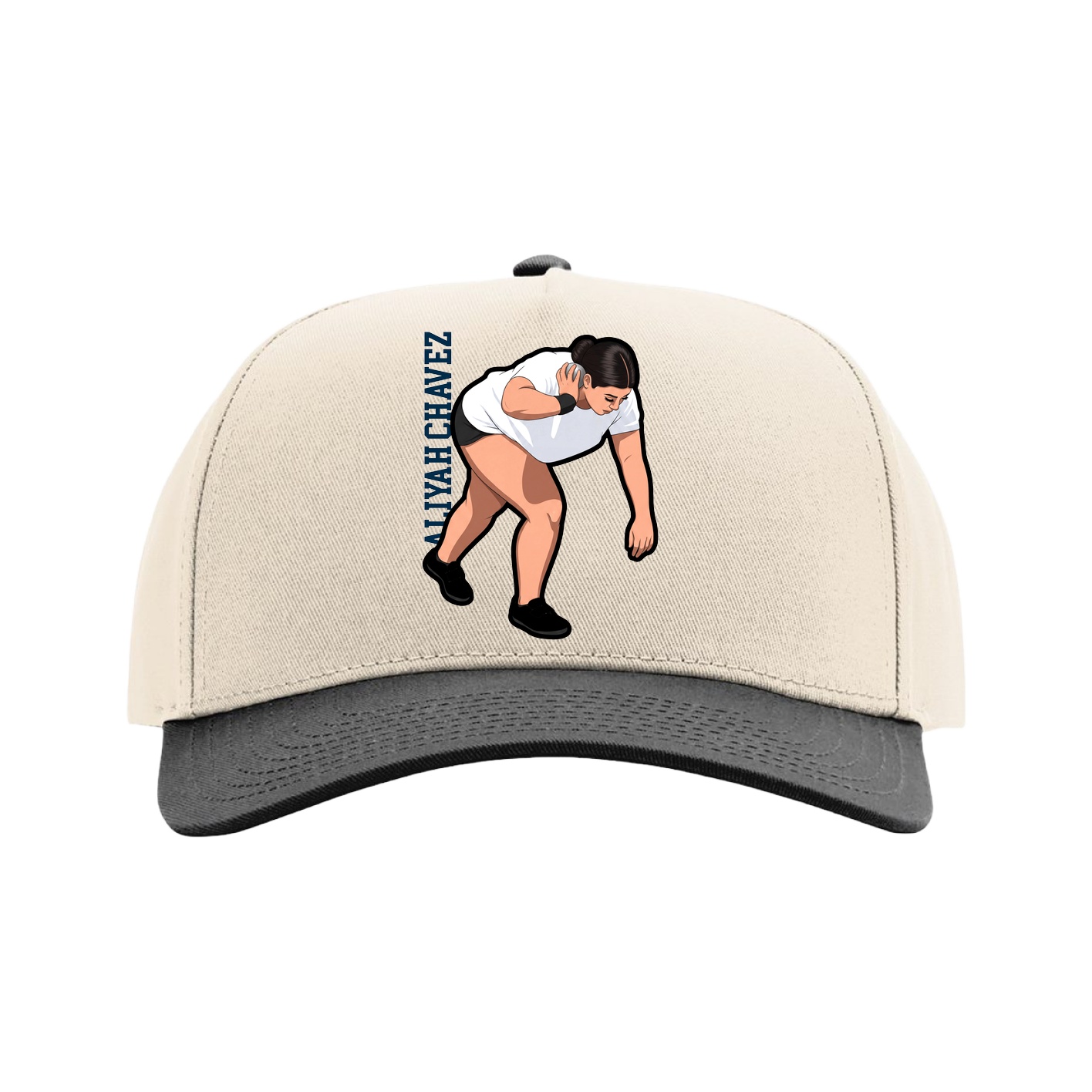 Full Fabric Five-Panel Champ Cap — Name Vertical in Cream/Black