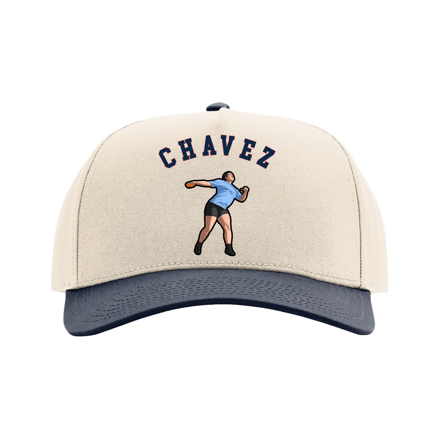 Full Fabric Five-Panel Champ Cap — Shirsey Arch in Cream/Navy
