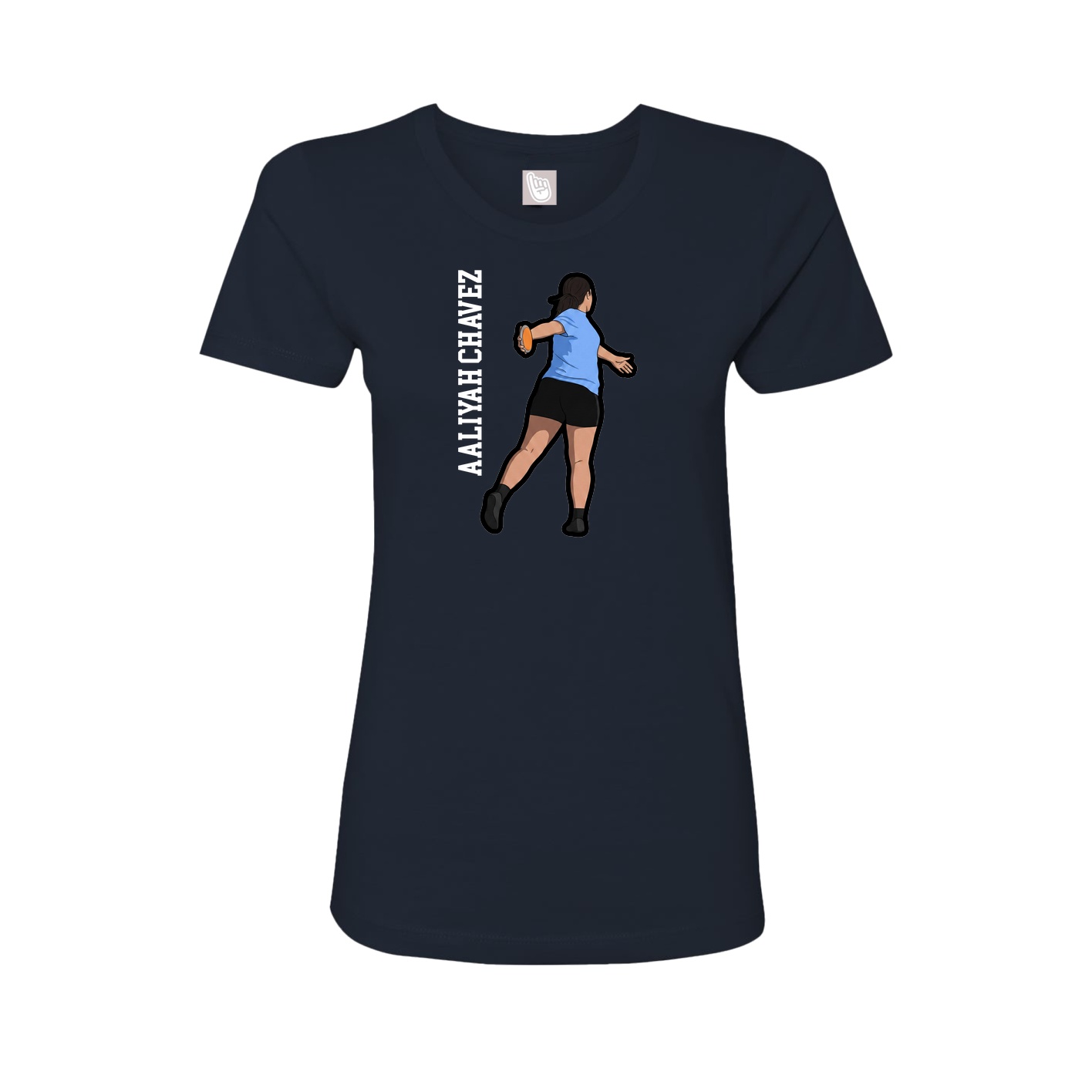 Womens Tee — Name Vertical in Navy