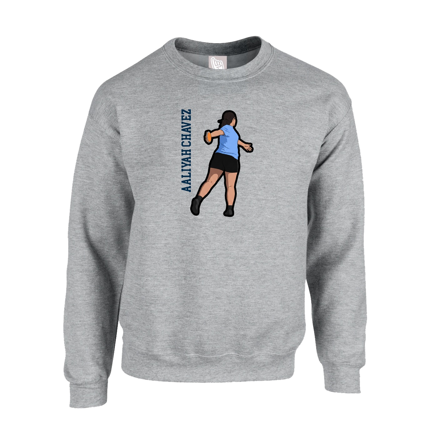 Fleece Crew — Name Vertical in Grey