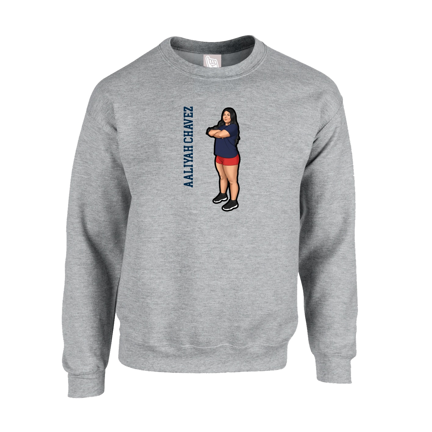 Fleece Crew — Name Vertical in Grey
