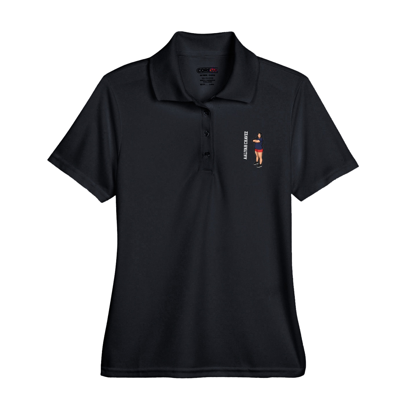 Womens Performance Polo — Name Vertical in Black