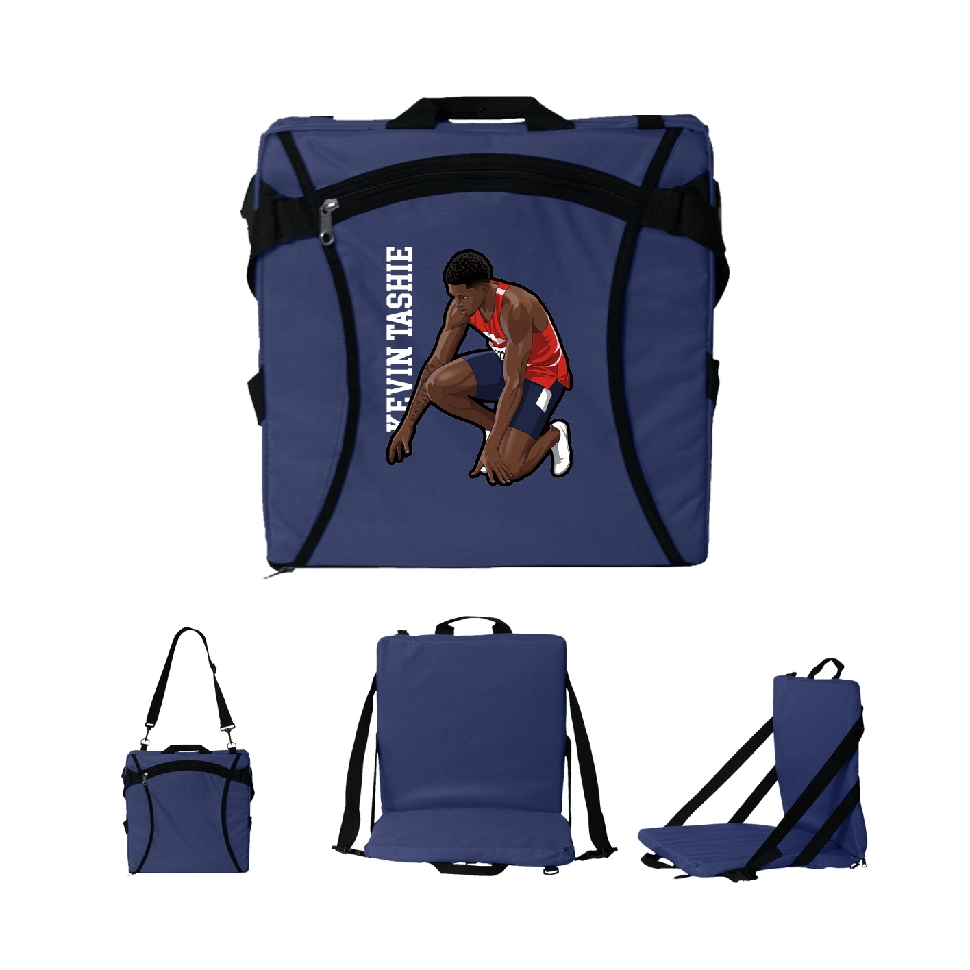 Folding Stadium Seat — Name Vertical in Navy
