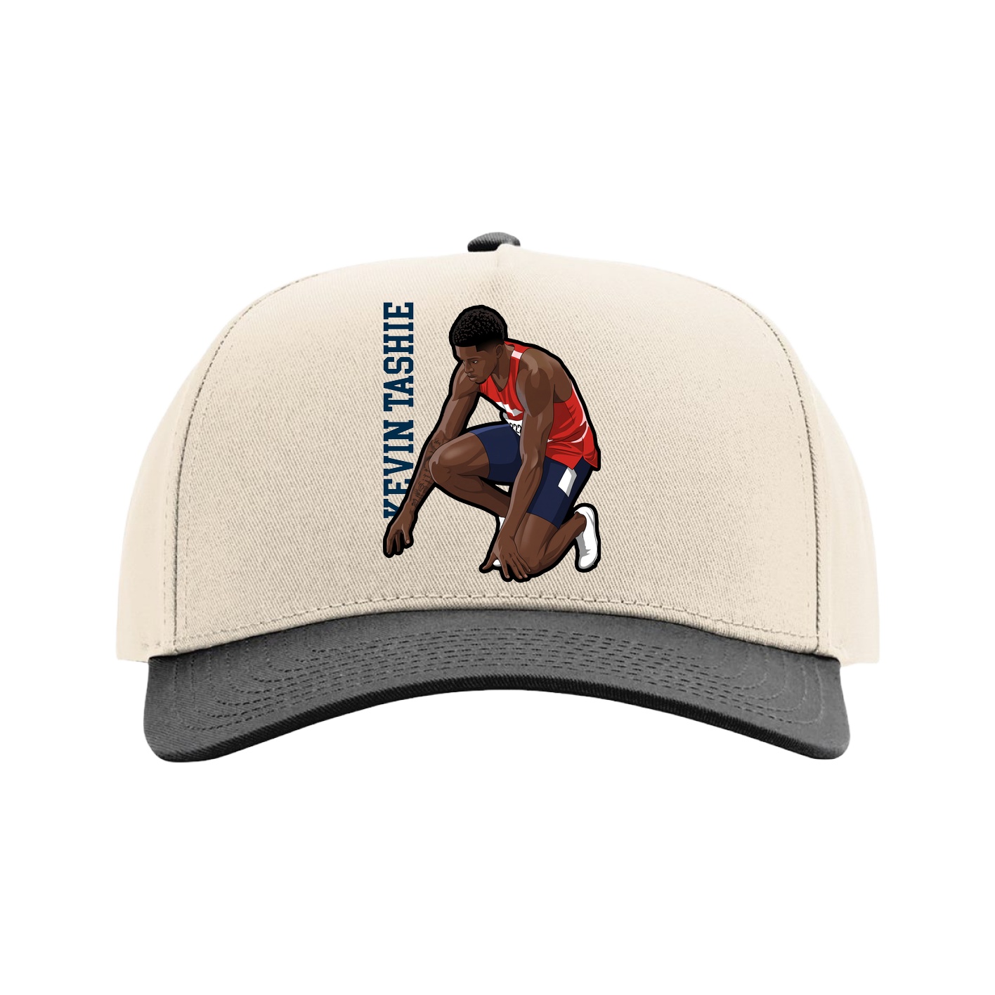 Full Fabric Five-Panel Champ Cap — Name Vertical in Cream/Black