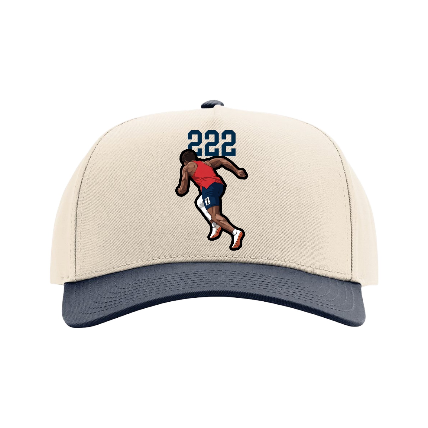 Full Fabric Five-Panel Champ Cap — Number Top in Cream/Navy