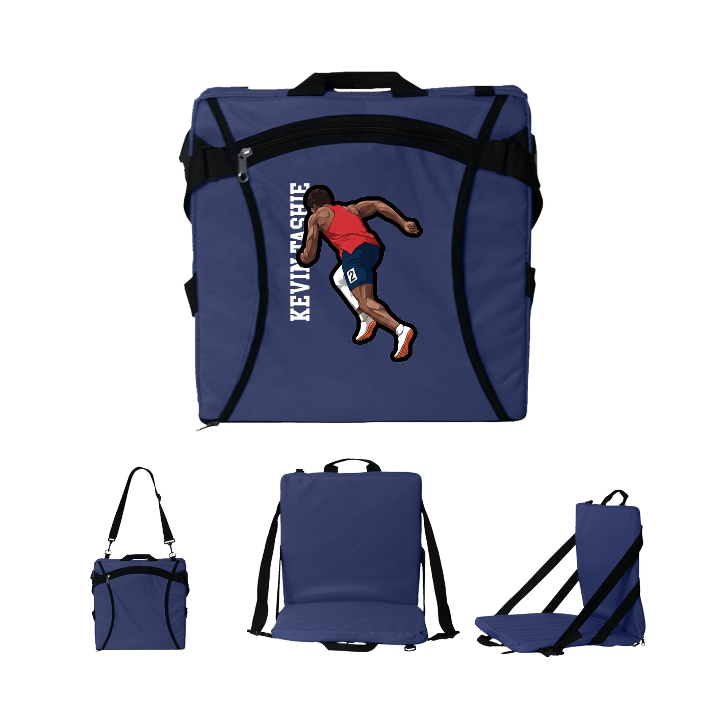 Folding Stadium Seat — Name Vertical in Navy