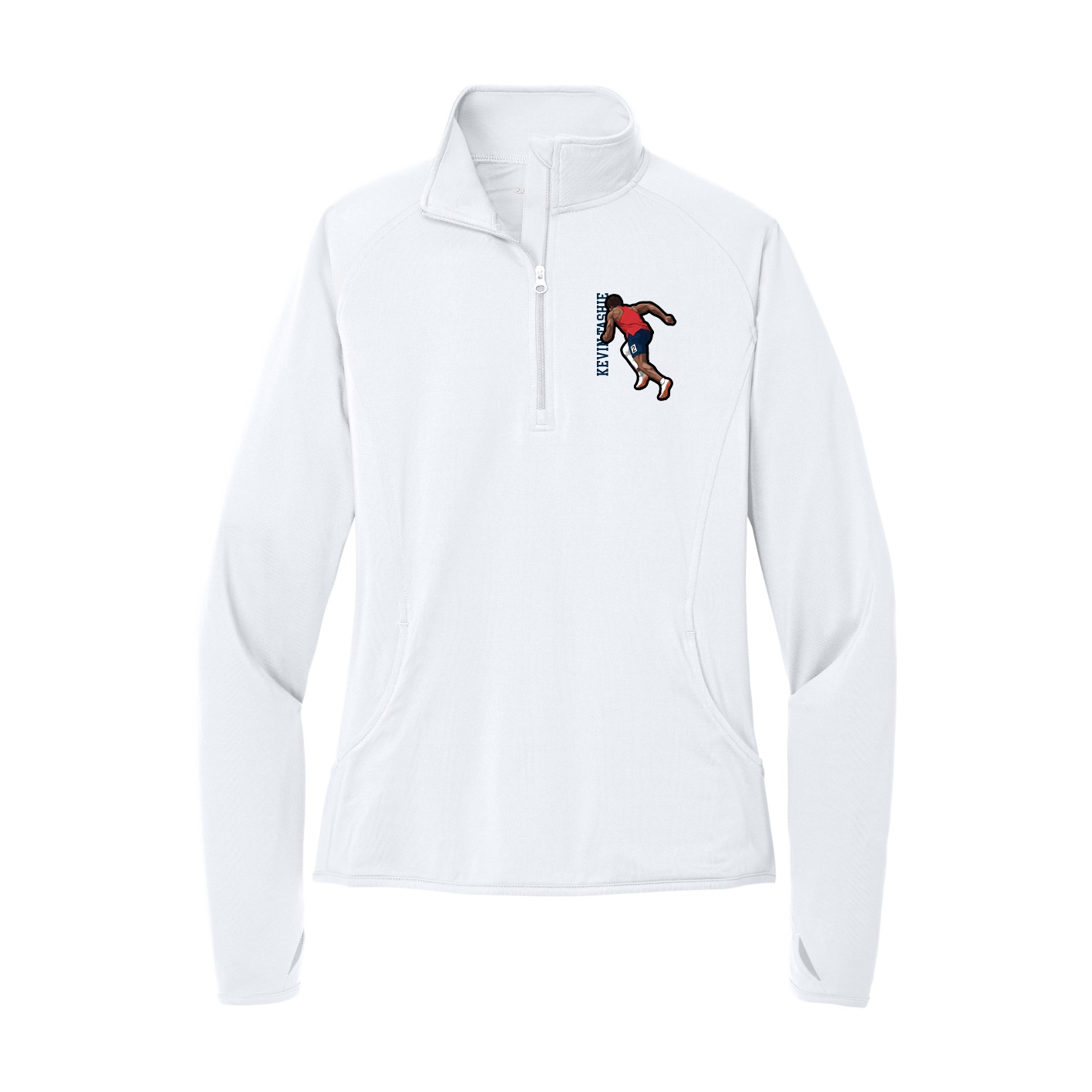 Women's Q-Zip Pullover — Name Vertical in White
