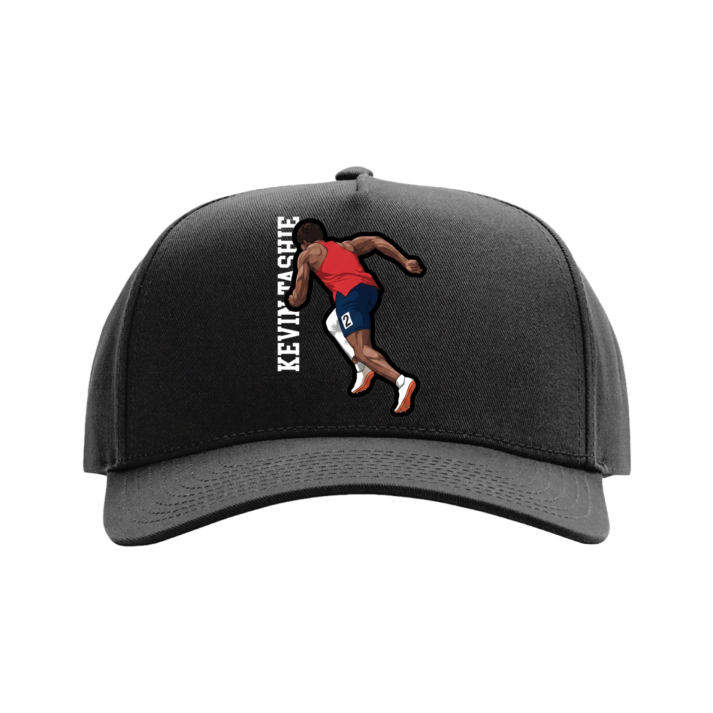 Full Fabric Five-Panel Champ Cap — Name Vertical in Black