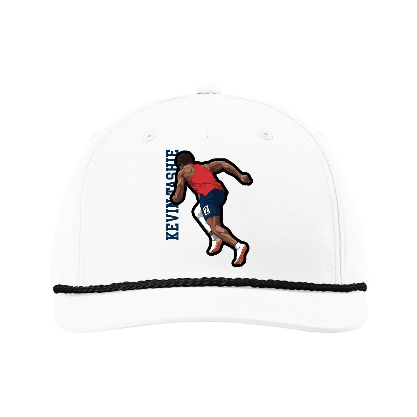 Five-Panel Classic Rope Cap — Name Vertical in White