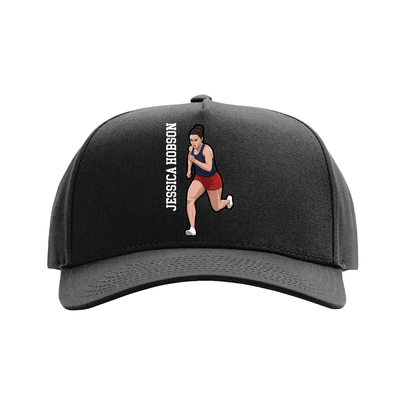 Full Fabric Five-Panel Champ Cap — Name Vertical in Black