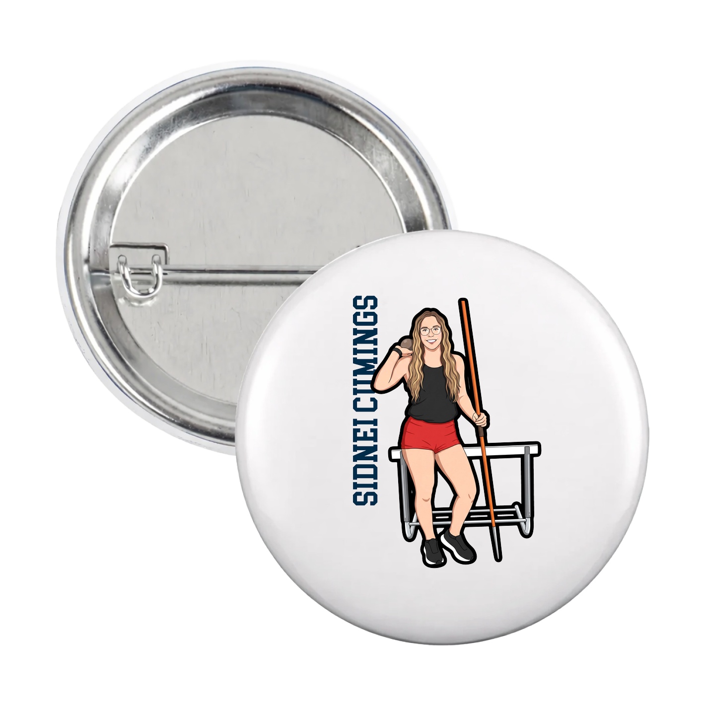 Game Day Button — Name Vertical in White