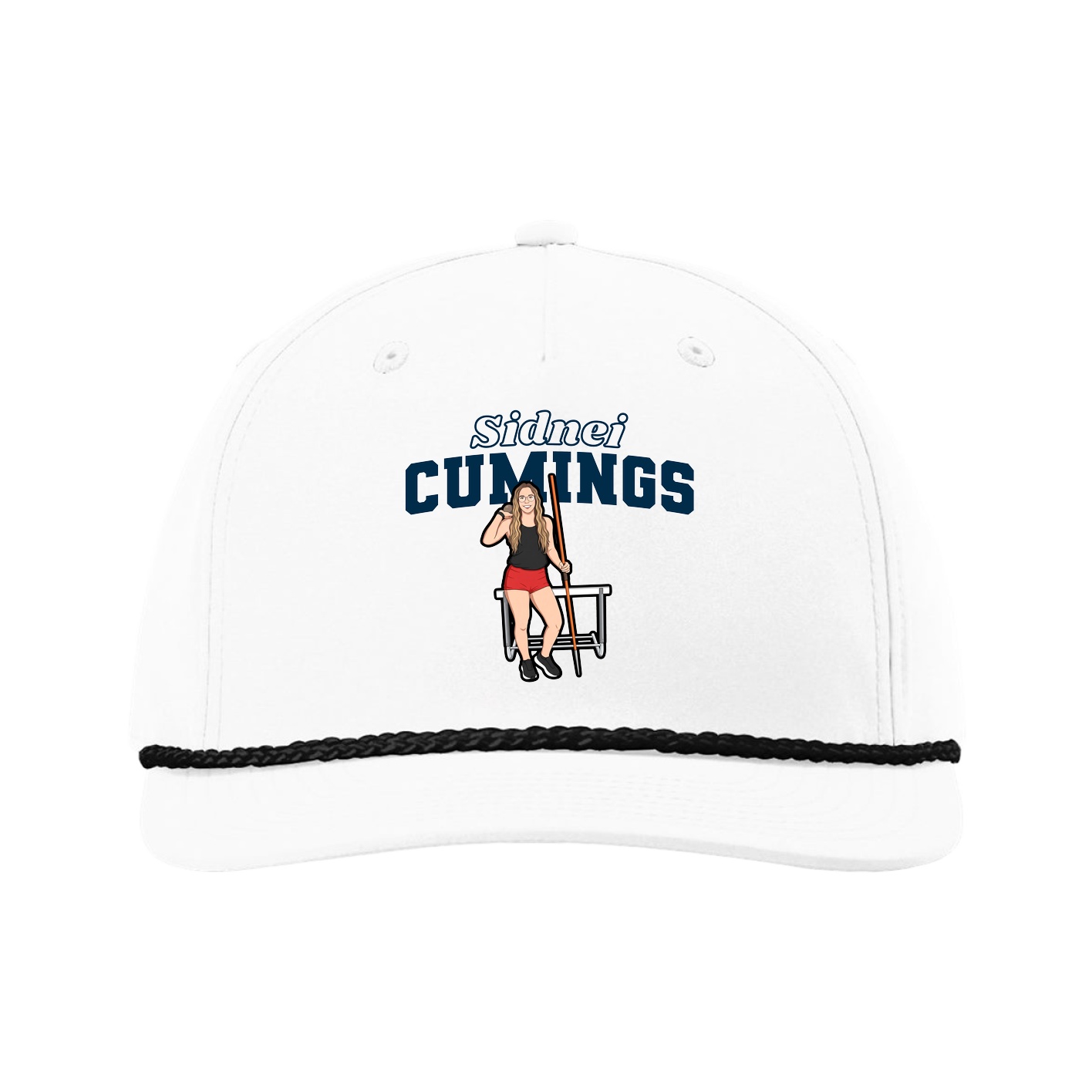 Five-Panel Classic Rope Cap — Name Arch in White