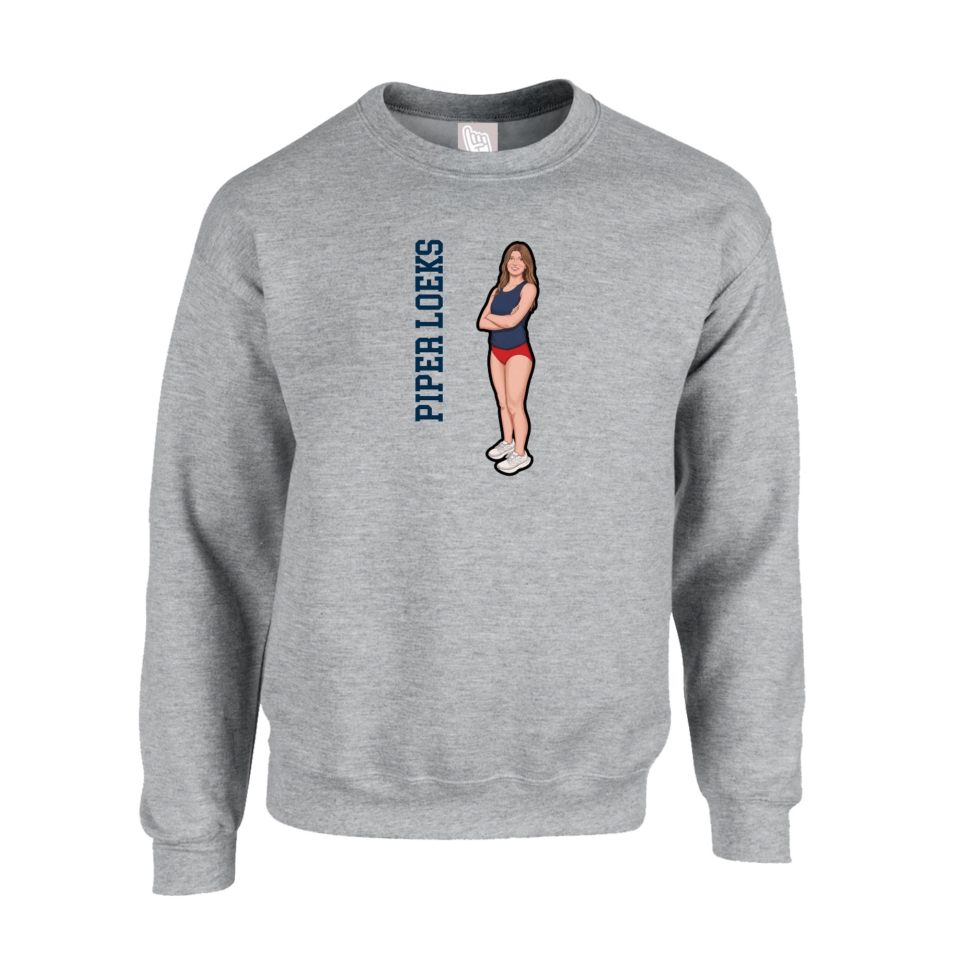 Fleece Crew — Name Vertical in Grey