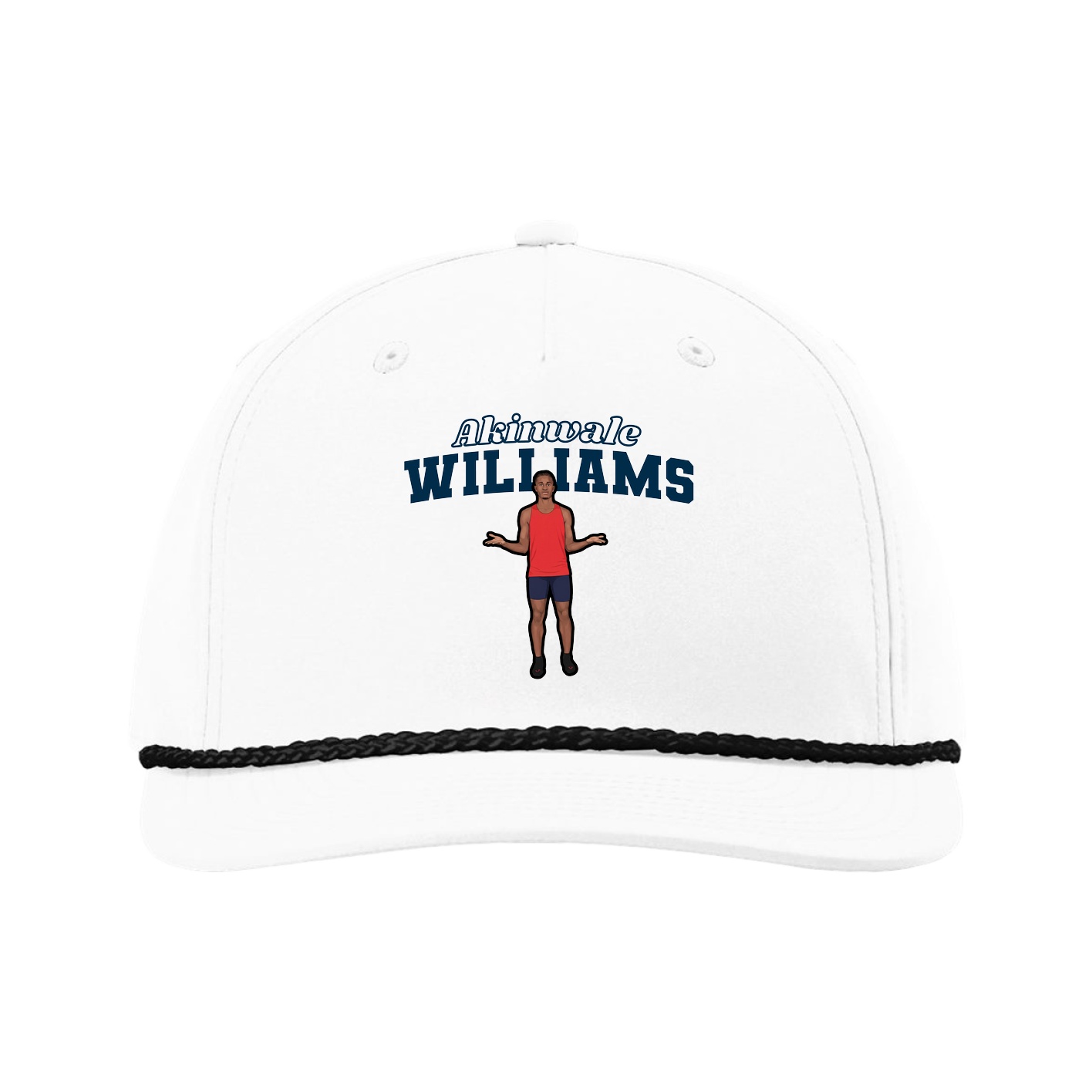 Five-Panel Classic Rope Cap — Name Arch in White