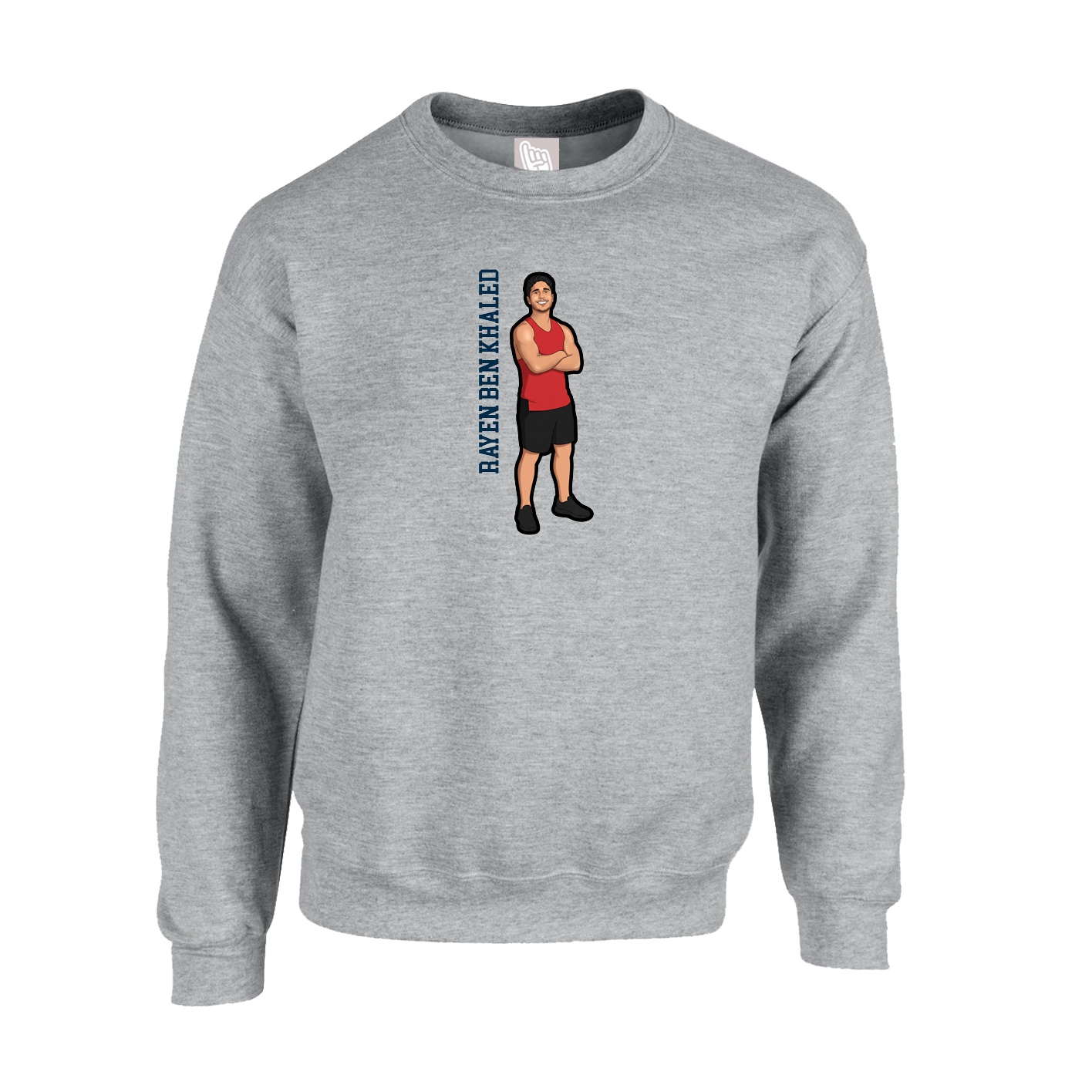 Fleece Crew — Name Vertical in Grey