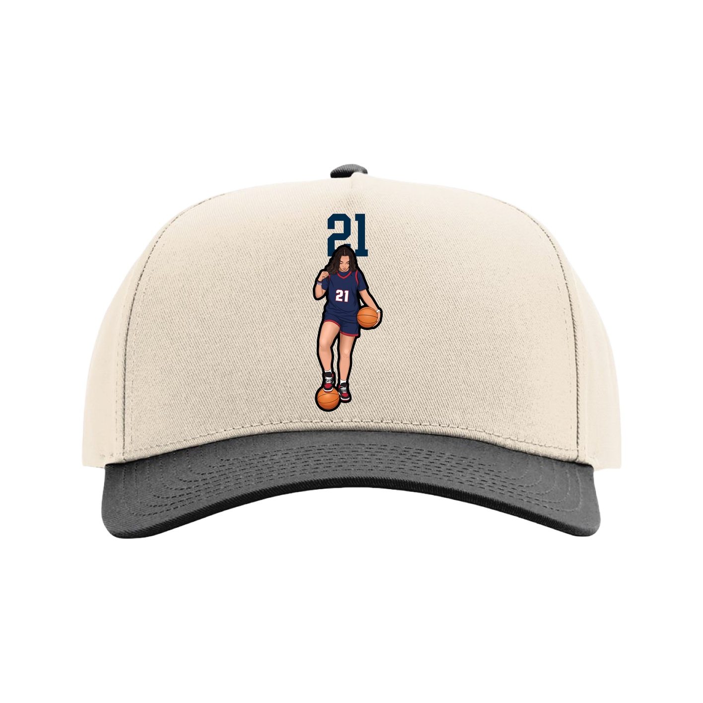 Full Fabric Five-Panel Champ Cap — Number Top in Cream/Black