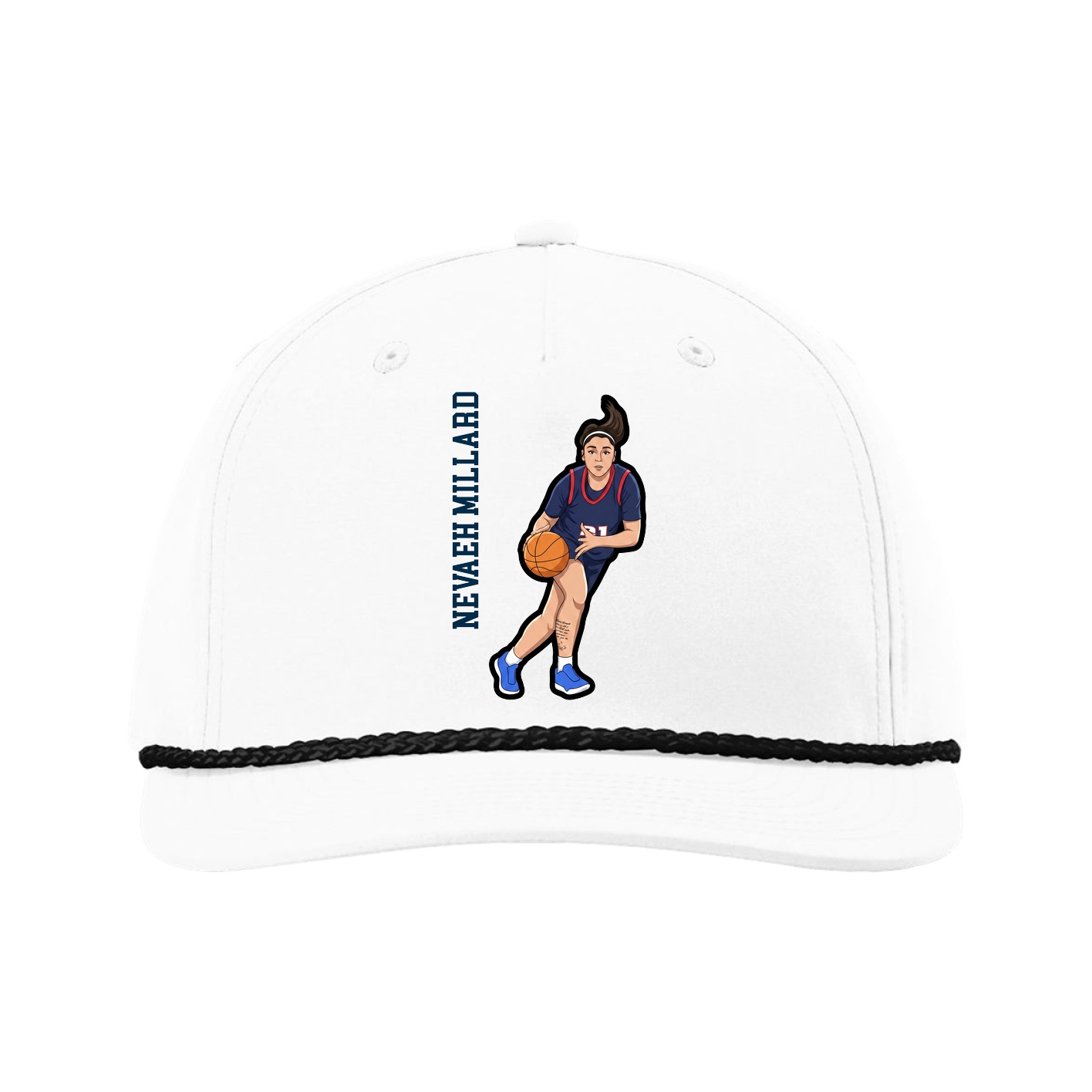 Five-Panel Classic Rope Cap — Name Vertical in White