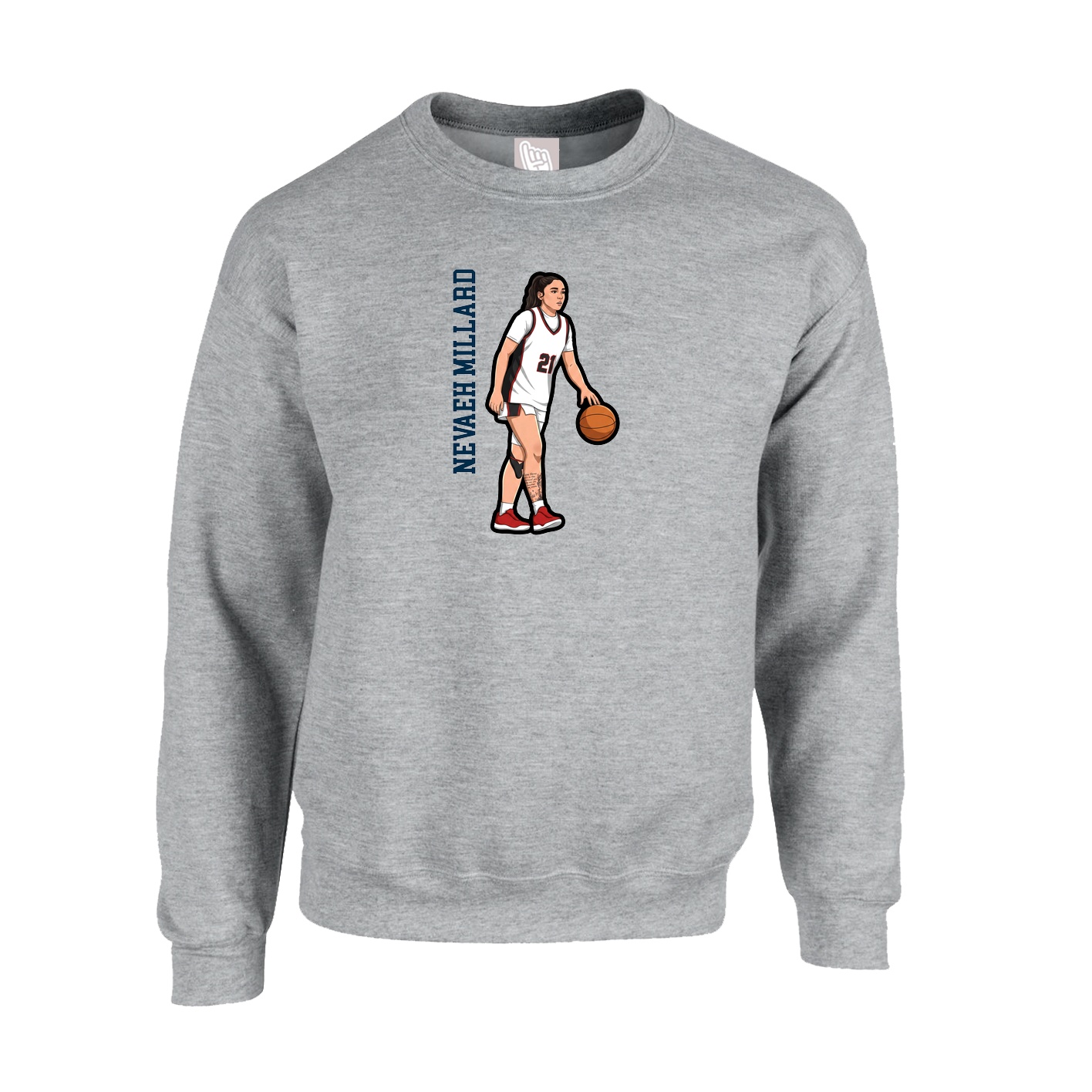 Fleece Crew — Name Vertical in Grey