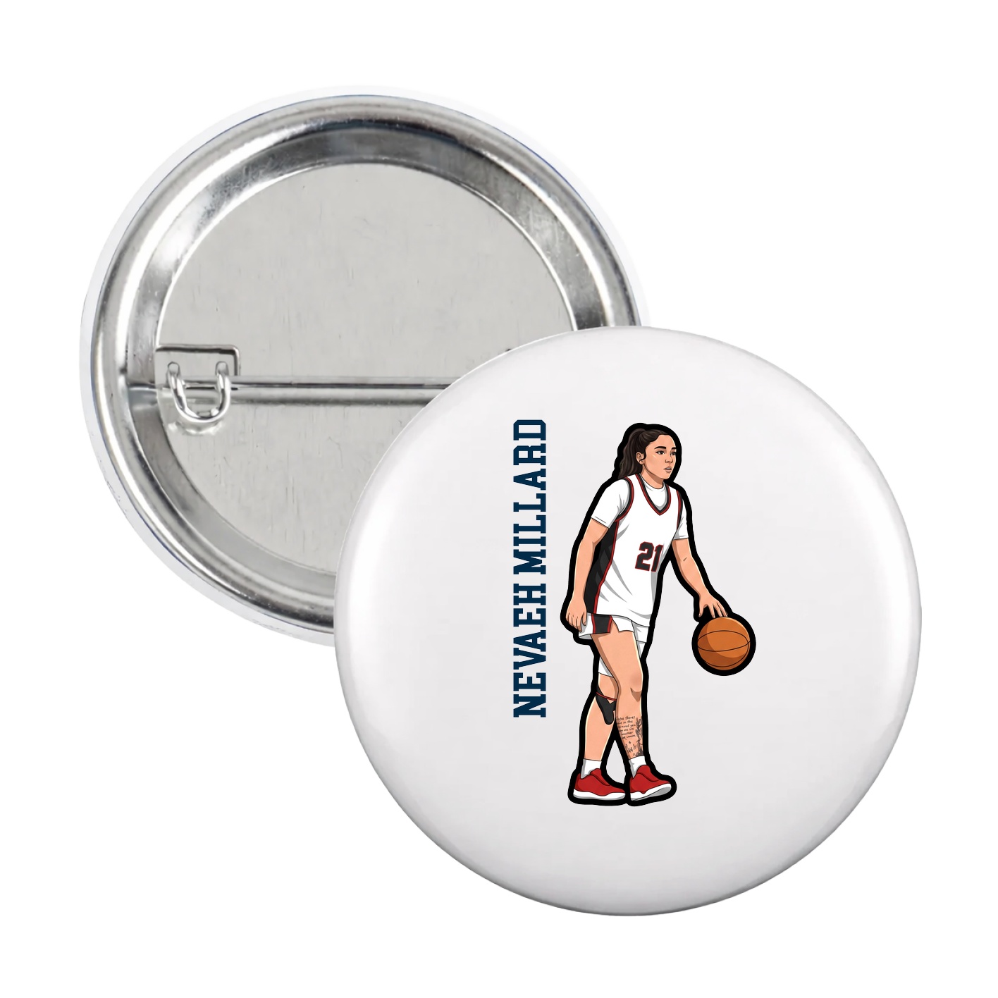 Game Day Button — Name Vertical in White