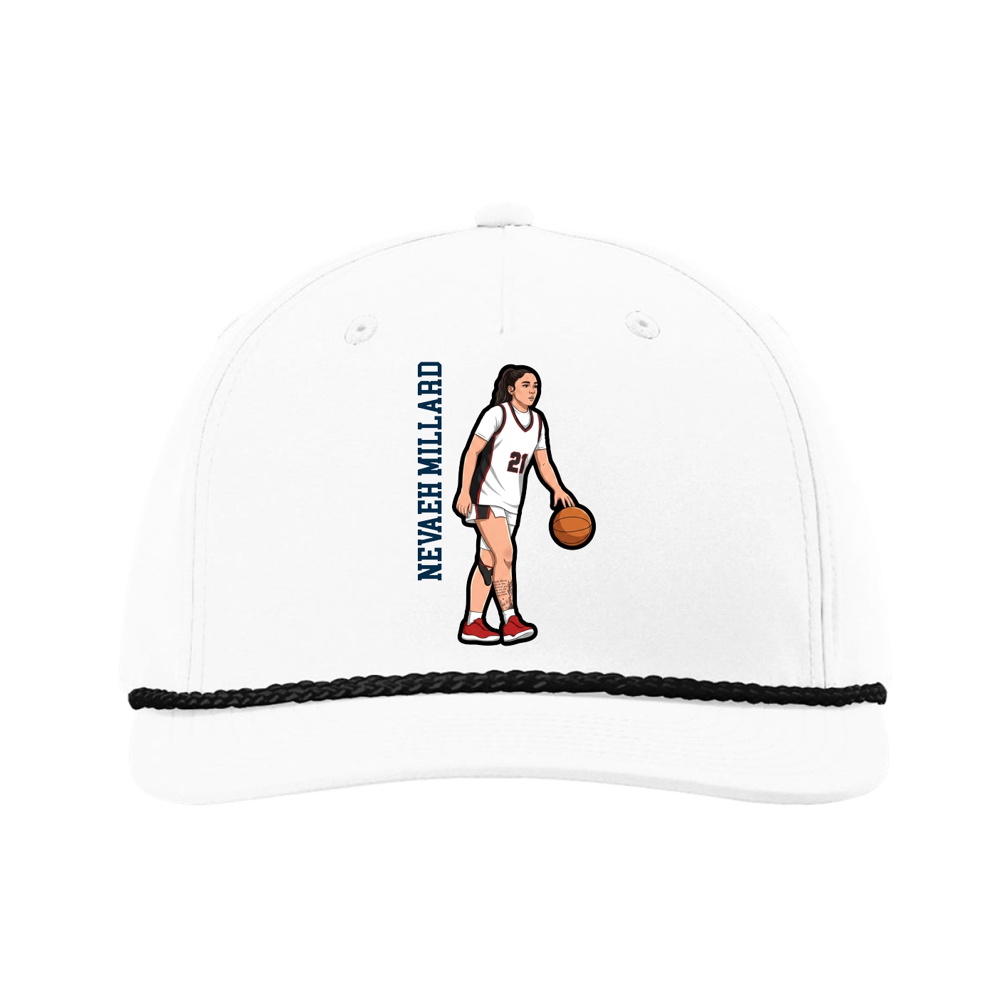 Five-Panel Classic Rope Cap — Name Vertical in White