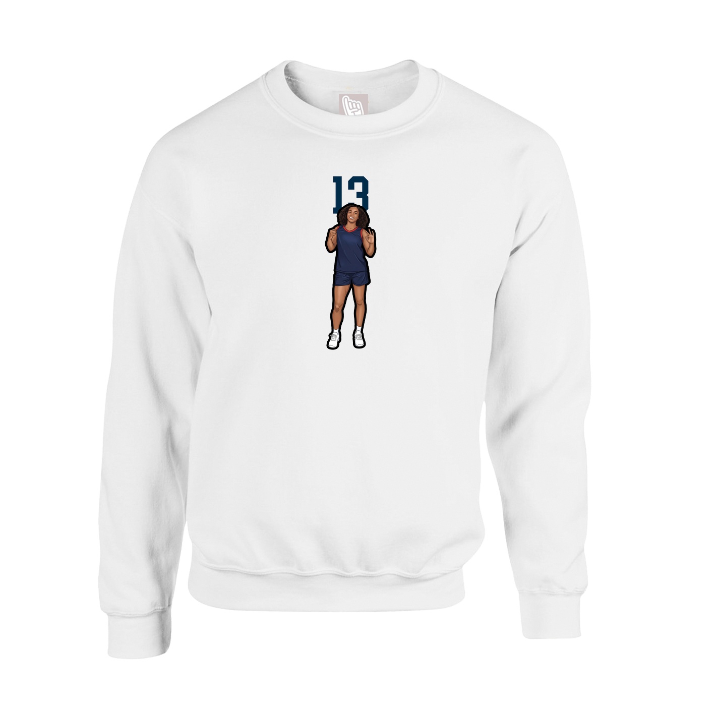 Fleece Crew — Number Top in White