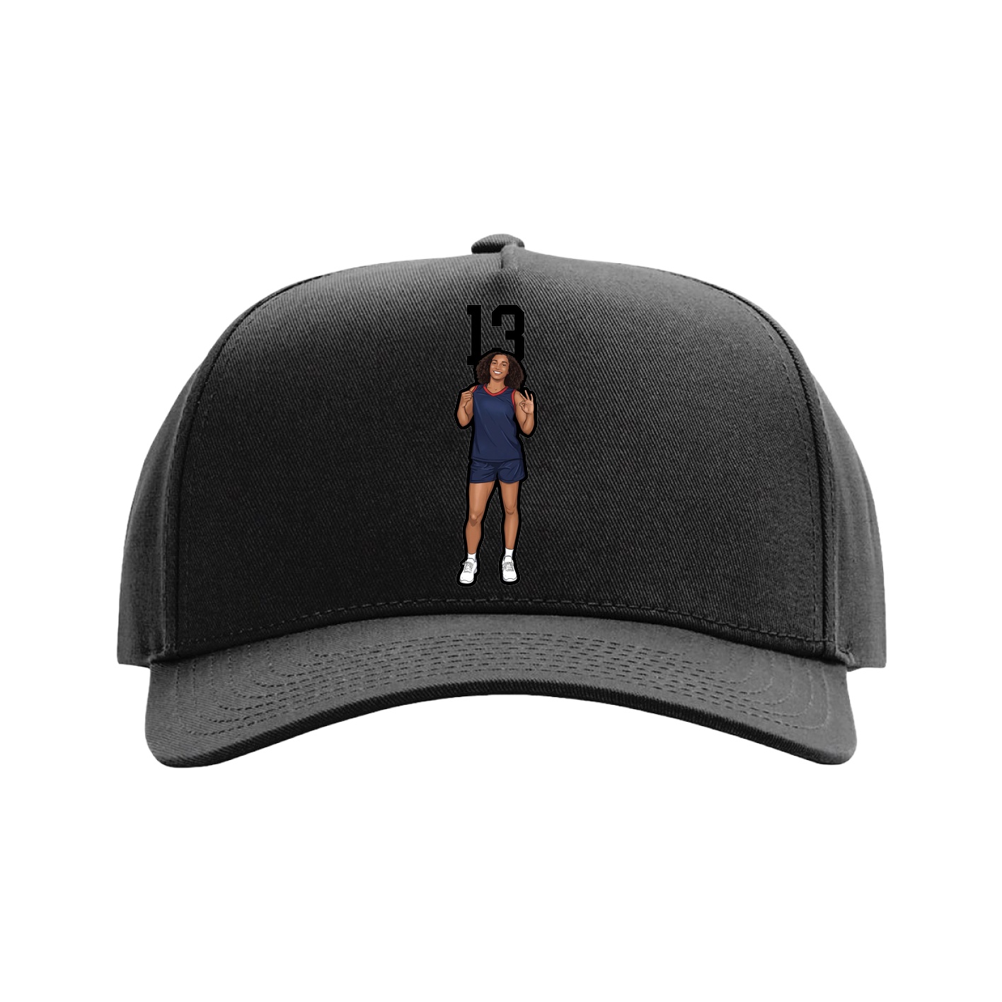 Full Fabric Five-Panel Champ Cap — Number Top in Black