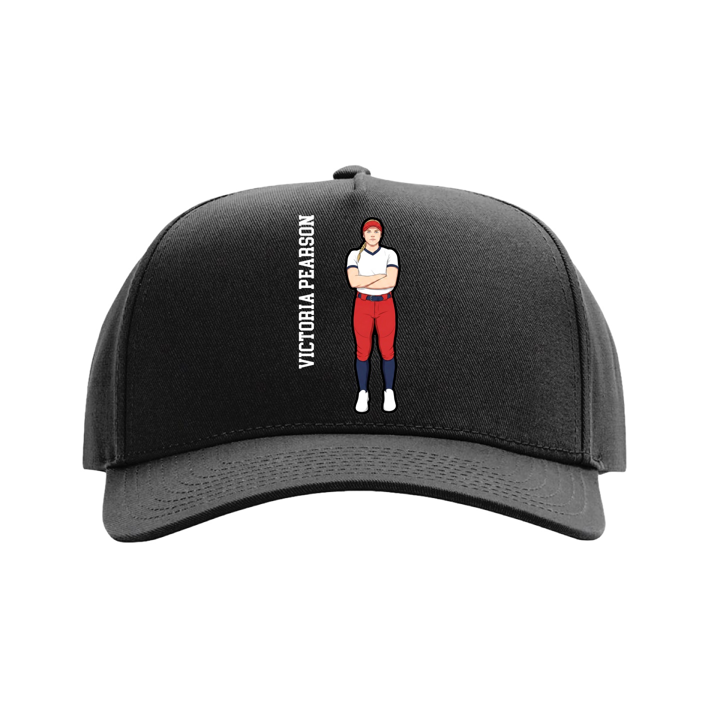 Full Fabric Five-Panel Champ Cap — Name Vertical in Black