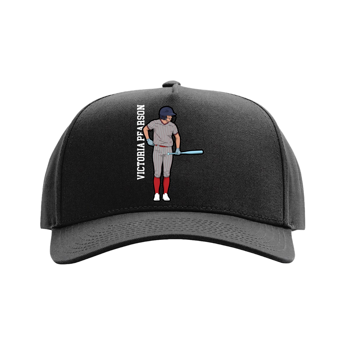 Full Fabric Five-Panel Champ Cap — Name Vertical in Black