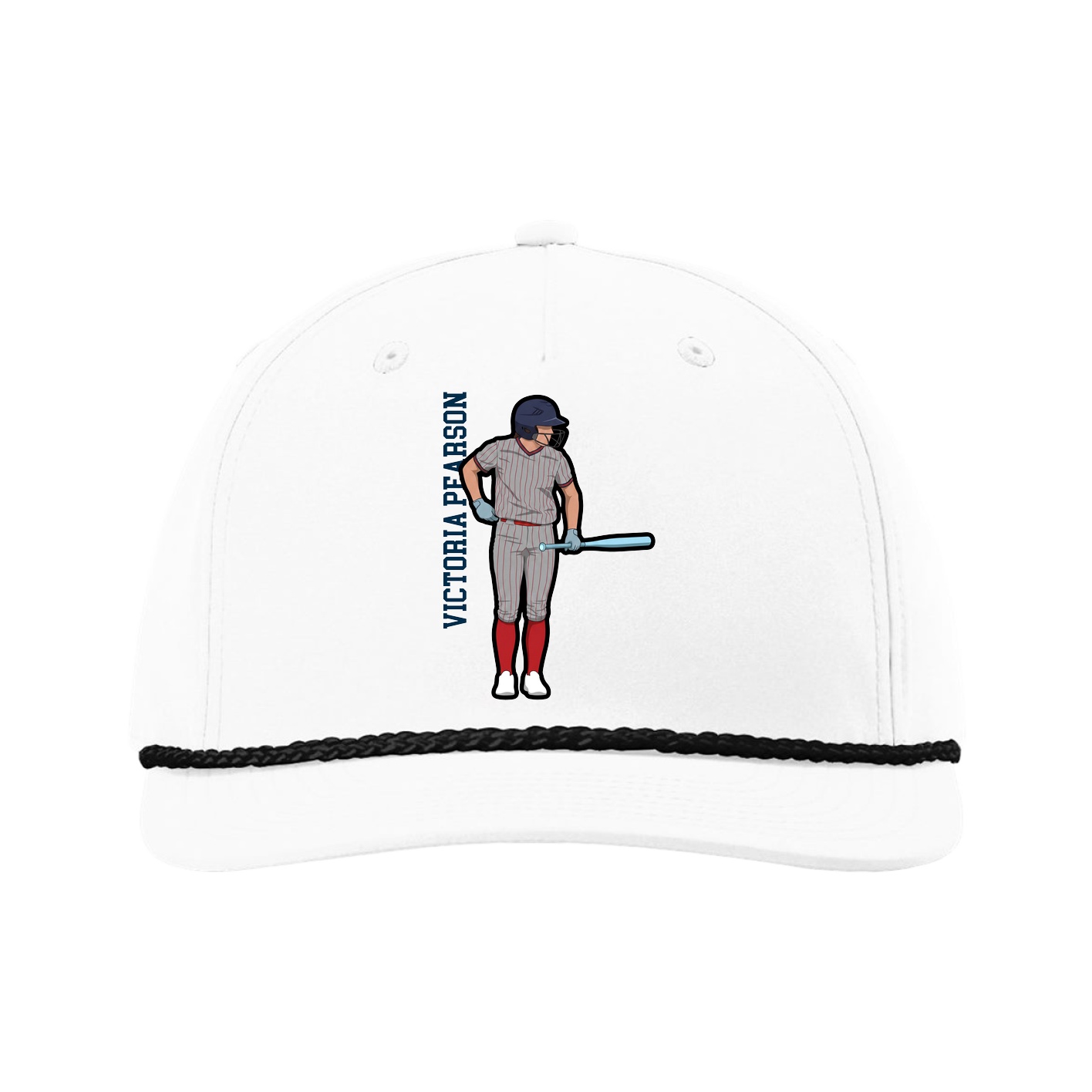 Five-Panel Classic Rope Cap — Name Vertical in White