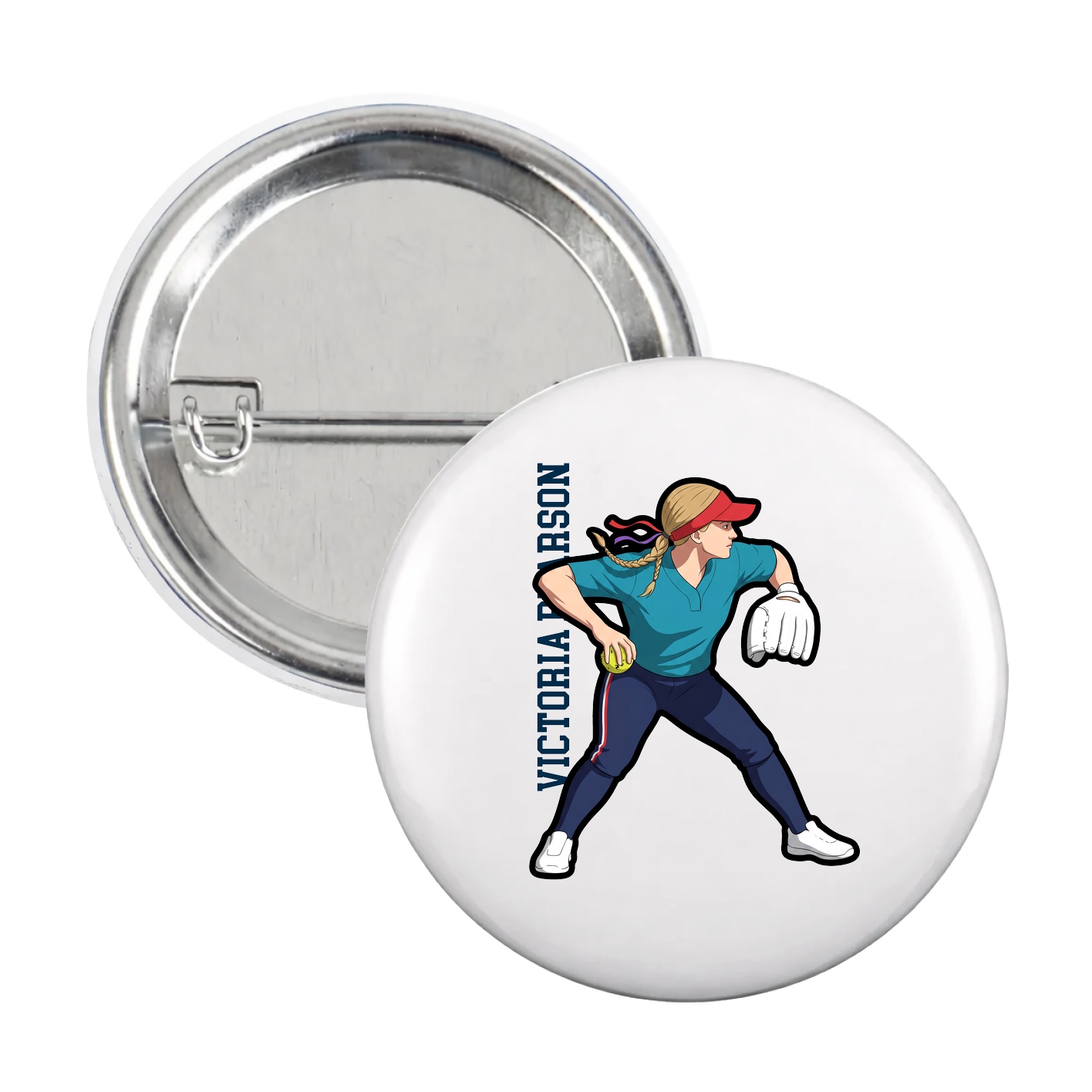 Game Day Button — Name Vertical in White