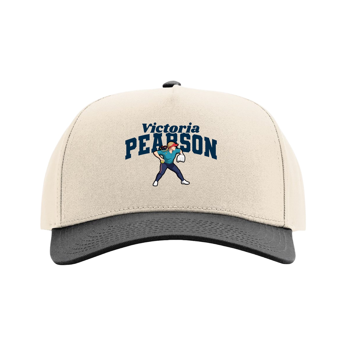 Full Fabric Five-Panel Champ Cap — Signature Arch in Cream/Black
