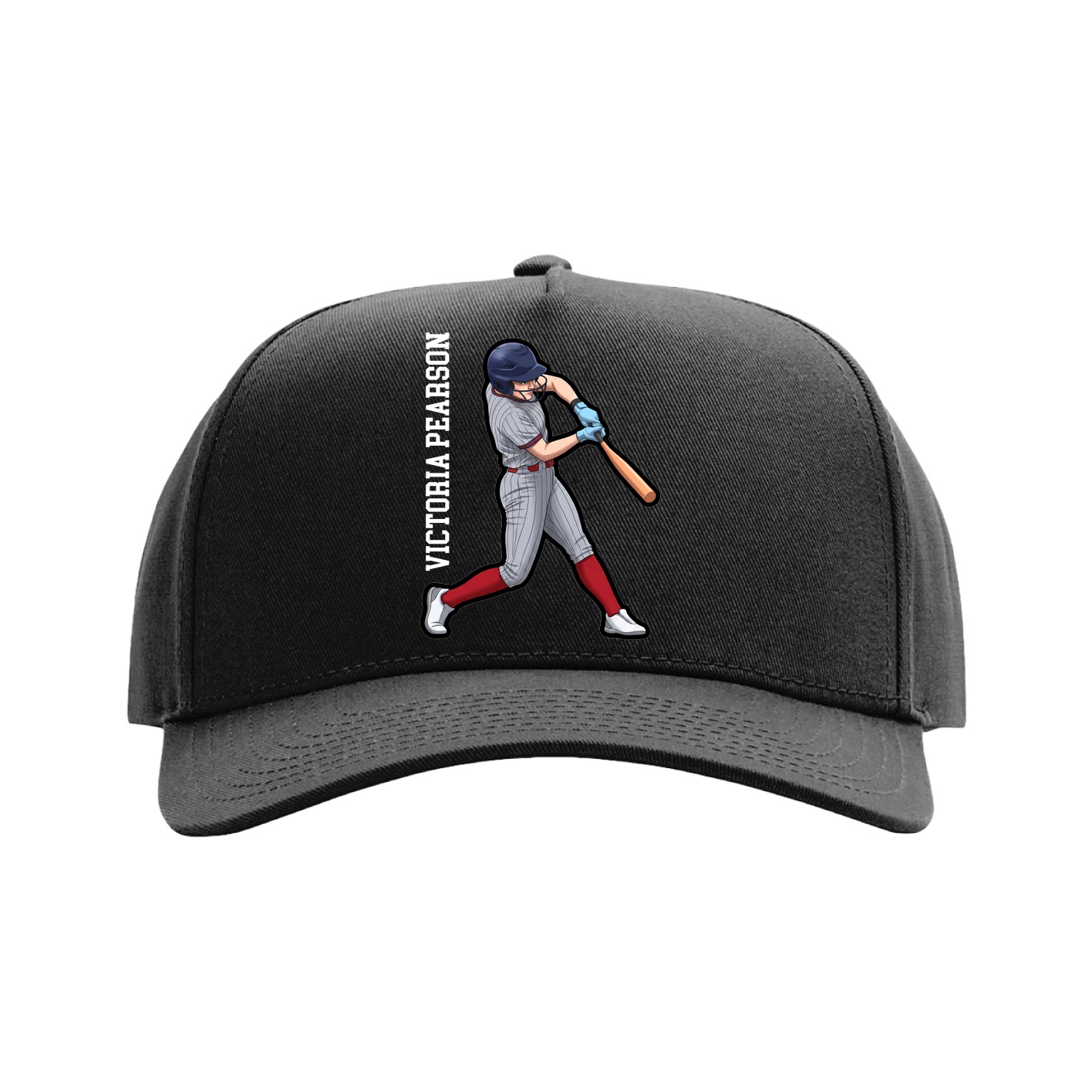 Full Fabric Five-Panel Champ Cap — Name Vertical in Black