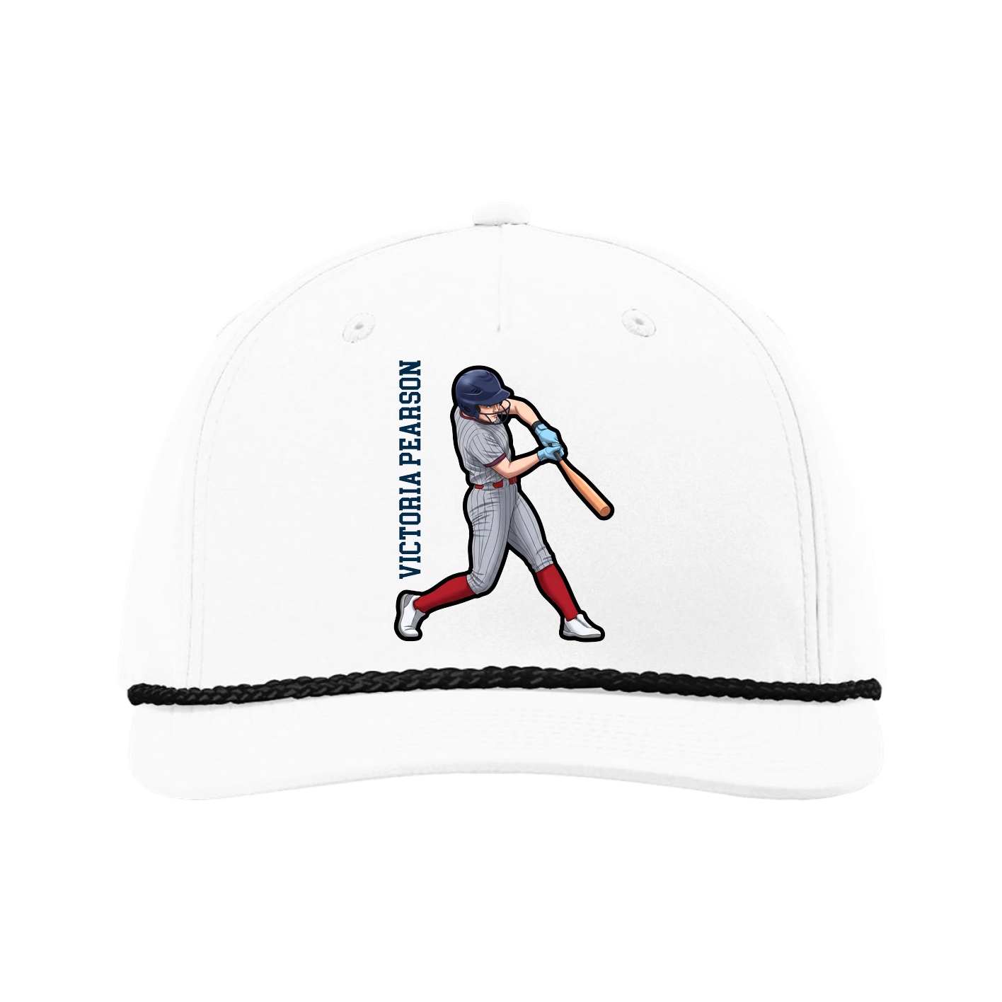 Five-Panel Classic Rope Cap — Name Vertical in White